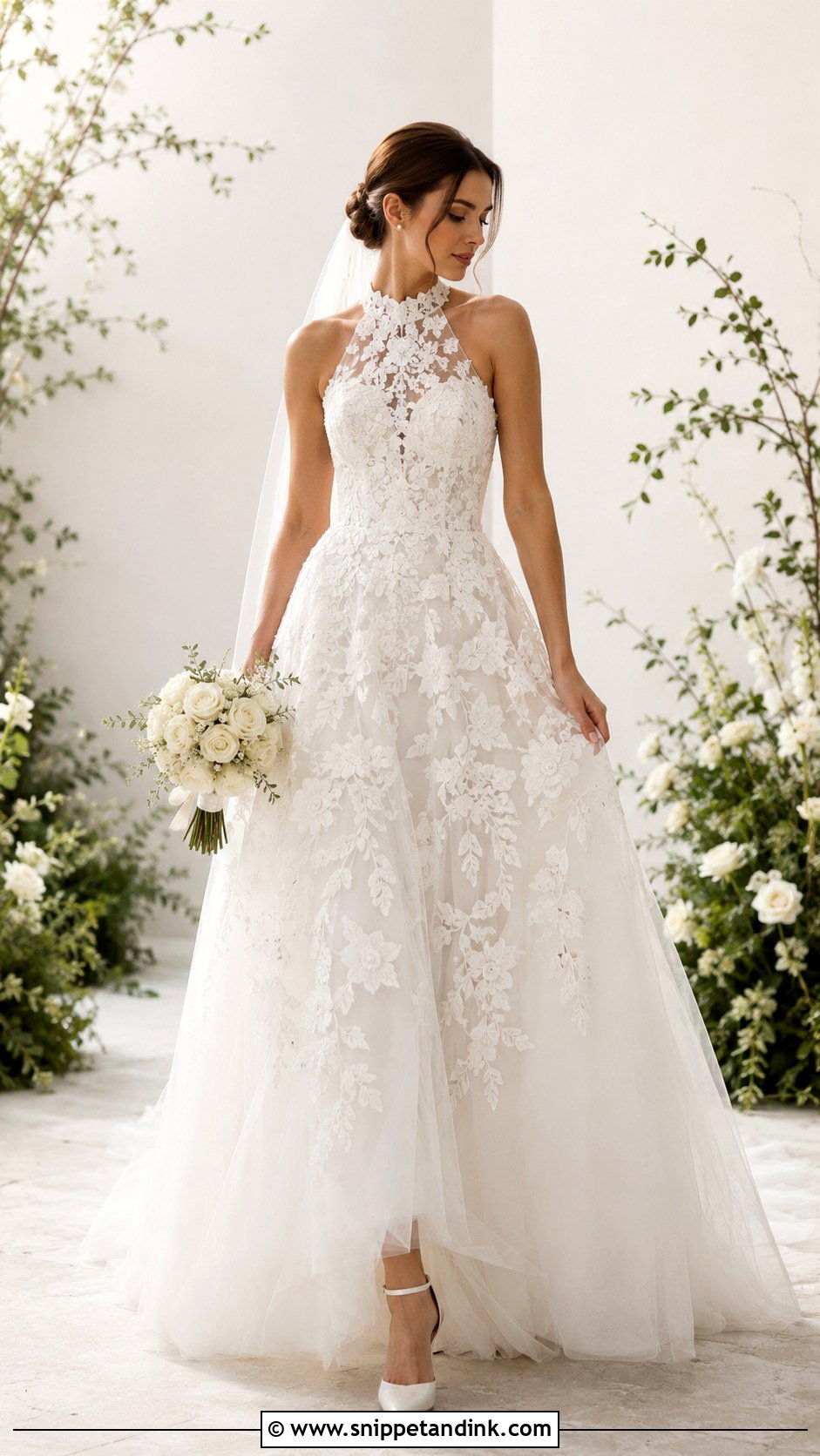 Floral Lace Halter Wedding Dress - Snippet and Ink - 20 Halter Neck Lace Wedding Dress Ideas