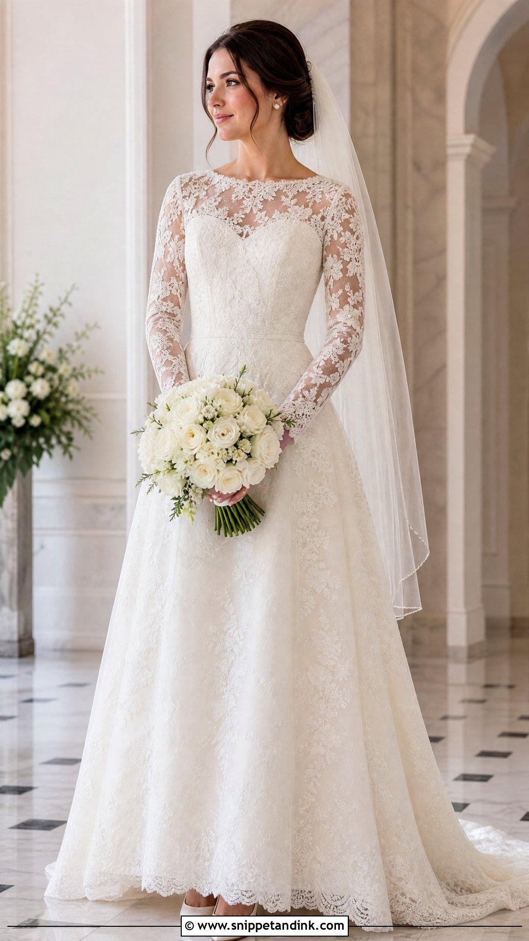 Floral Lace Long Sleeve Wedding Dress - Snippet and Ink - 20 Flower Wedding Dresses
