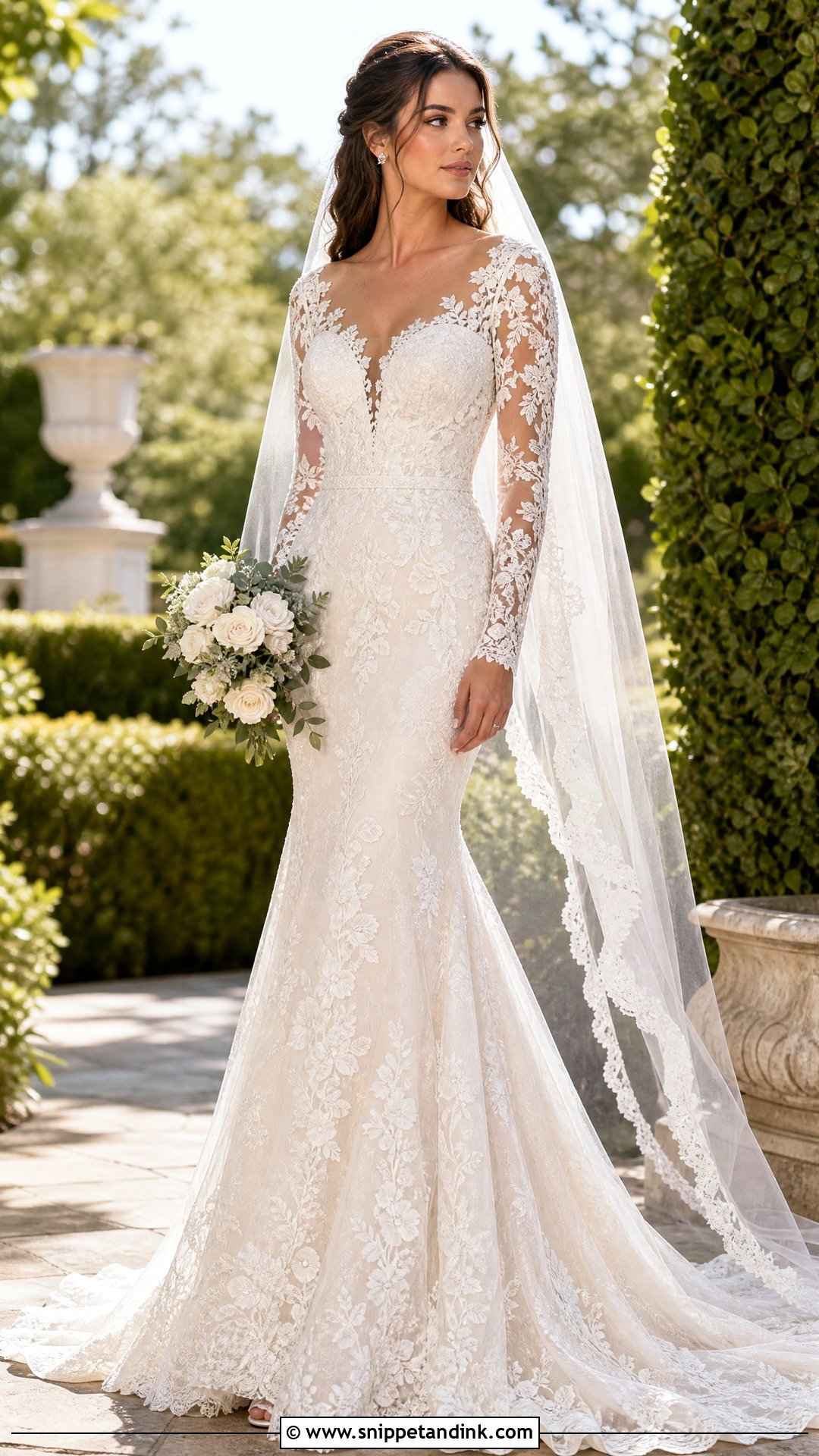 Floral Lace Mermaid Wedding Dress With Sleeves - Snippet and Ink - 20 Pretty Wedding Dresses with Sleeves