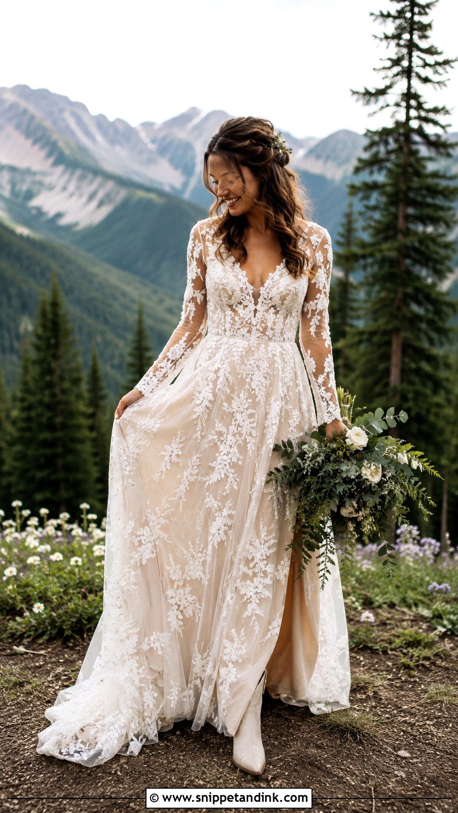 Floral Lace Mountain Wedding Dress - Snippet and Ink - 25 Mountain Wedding Dress Ideas