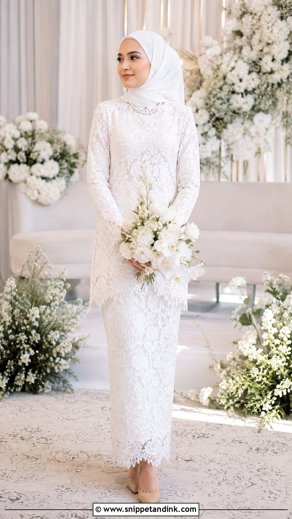 Floral Lace Nikah Dress - Snippet and Ink - 25 Malay Nikah Wedding Dress Ideas