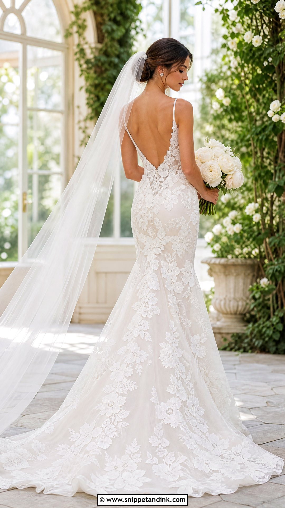 Floral Lace Open Back Fit And Flare Wedding Dress - Snippet and Ink - 20 Tight Wedding Dress Open Backs Ideas