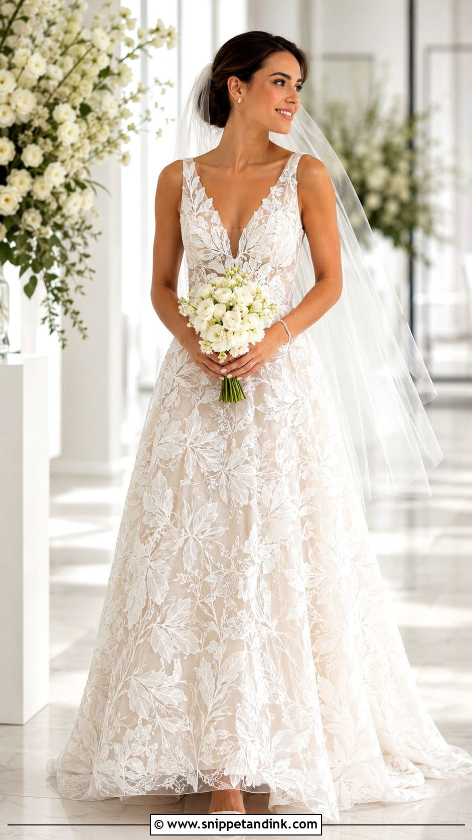 Floral Lace Overlay Wedding Dress - Snippet and Ink - 20 Lace Overlay Wedding Dress Ideas