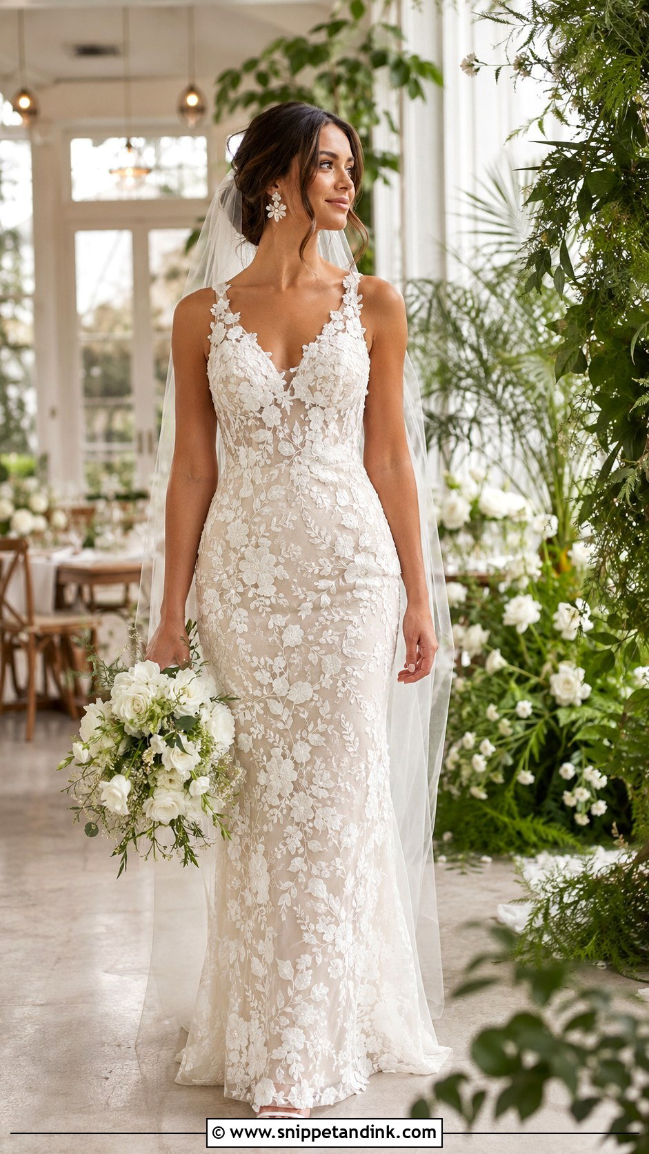 Floral Lace Sheath Wedding Dress - Snippet and Ink - 20 Lace Sheath Wedding Dress Ideas