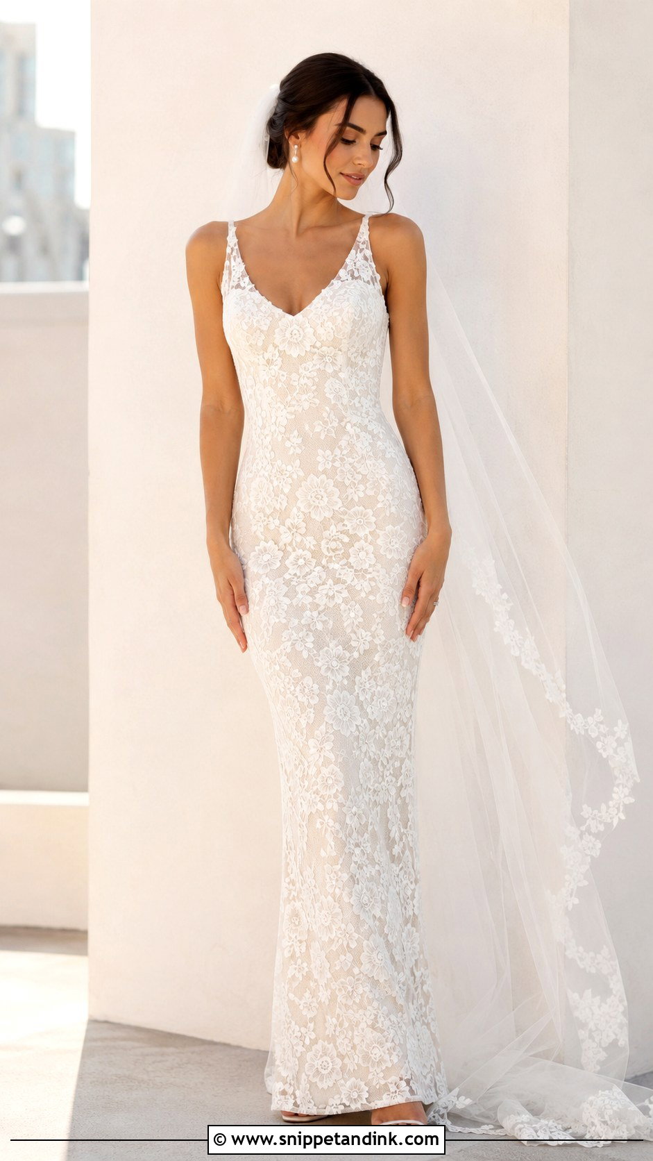 Floral Lace Sheath Wedding Dress - Snippet and Ink - 25 Floral Lace Wedding Dress Ideas