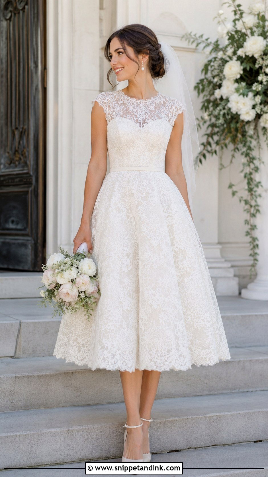 Floral Lace Tea Length Wedding Dress - Snippet and Ink - 25 Floral Lace Wedding Dress Ideas