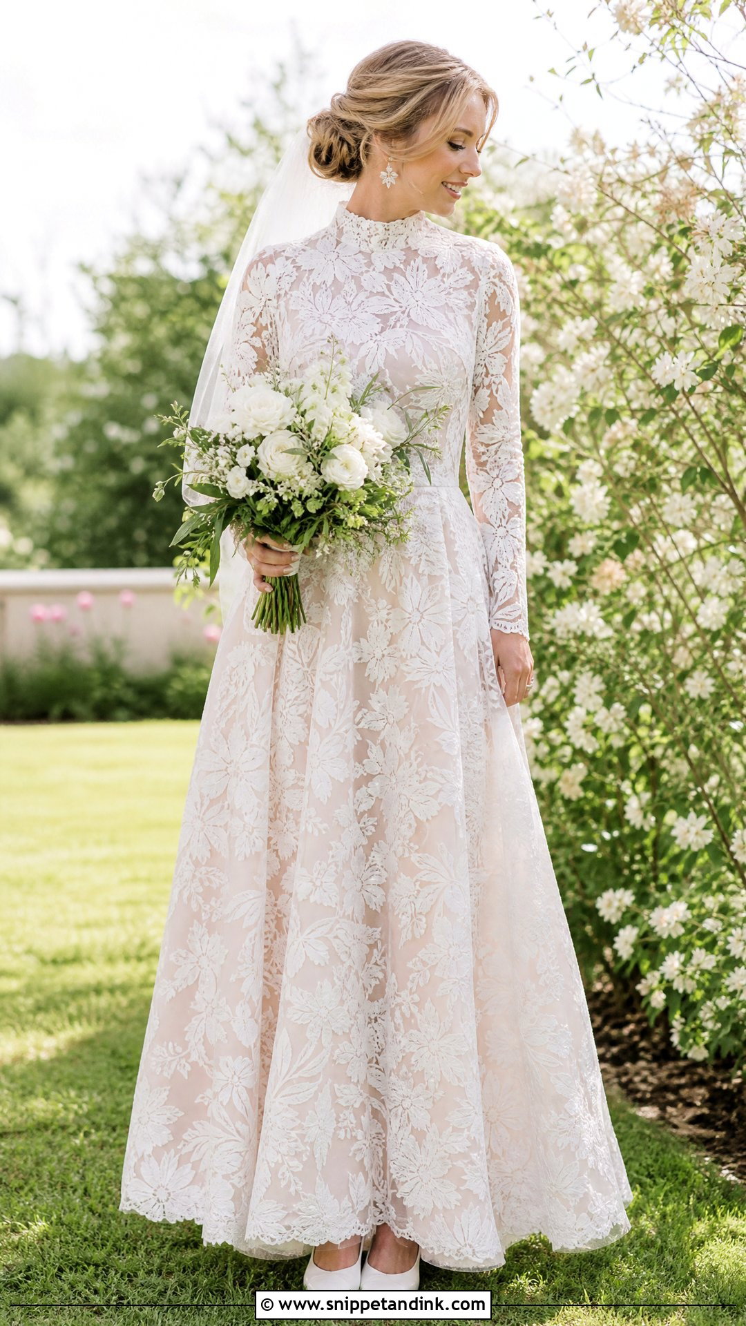 Floral Lace Turtleneck Wedding Dress - Snippet and Ink - 20 Lace Turtleneck Wedding Dress Ideas