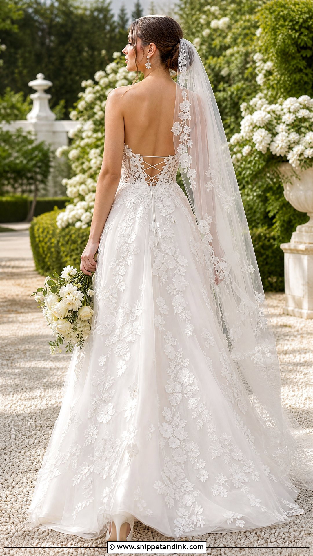 Floral Lace Up Back Wedding Dress - Snippet and Ink - 20 Lace Up Back Wedding Dress Ideas
