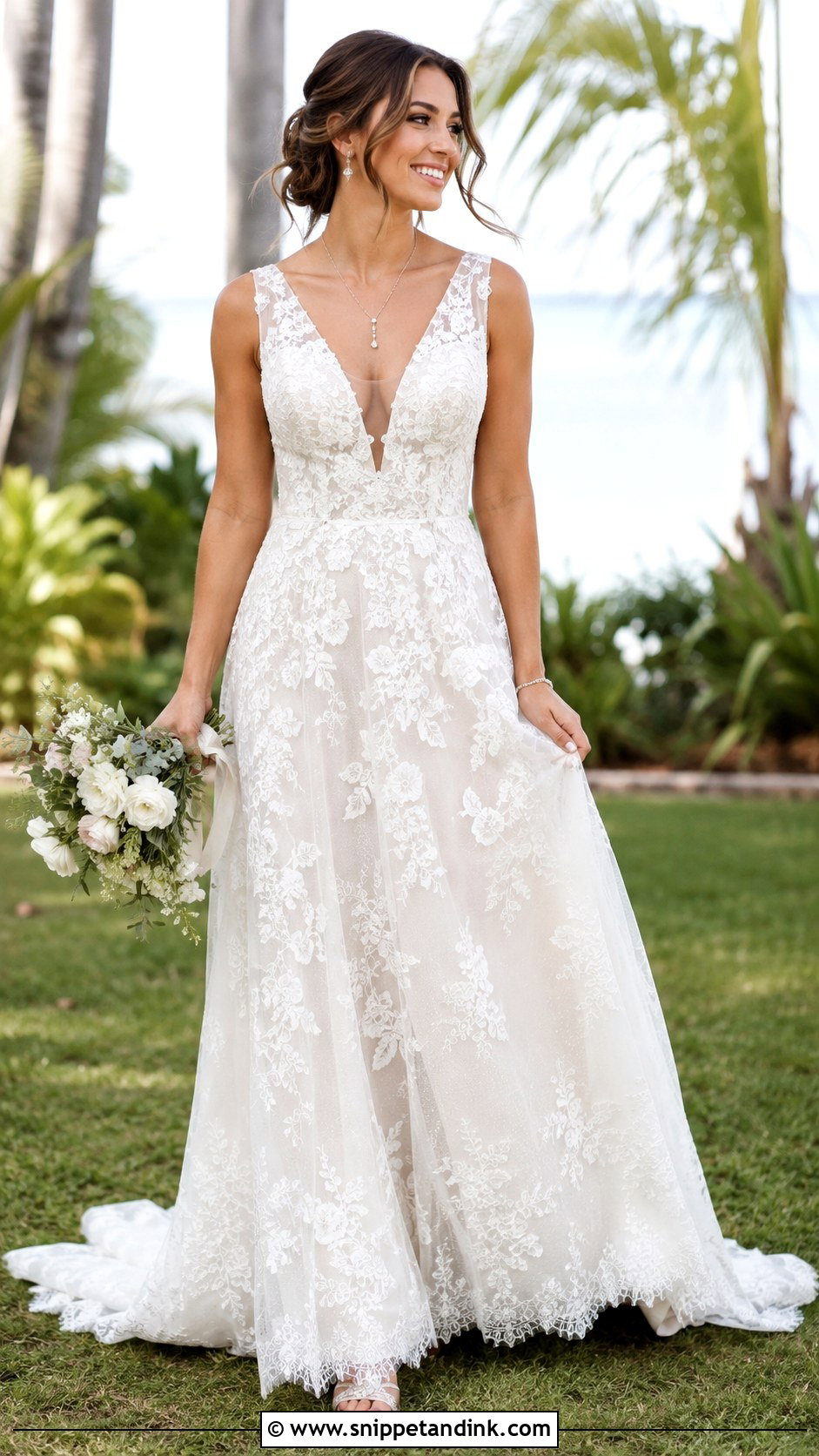 Floral Lace V Neck Wedding Dress - Snippet and Ink - 25 Floral Lace Wedding Dress Ideas