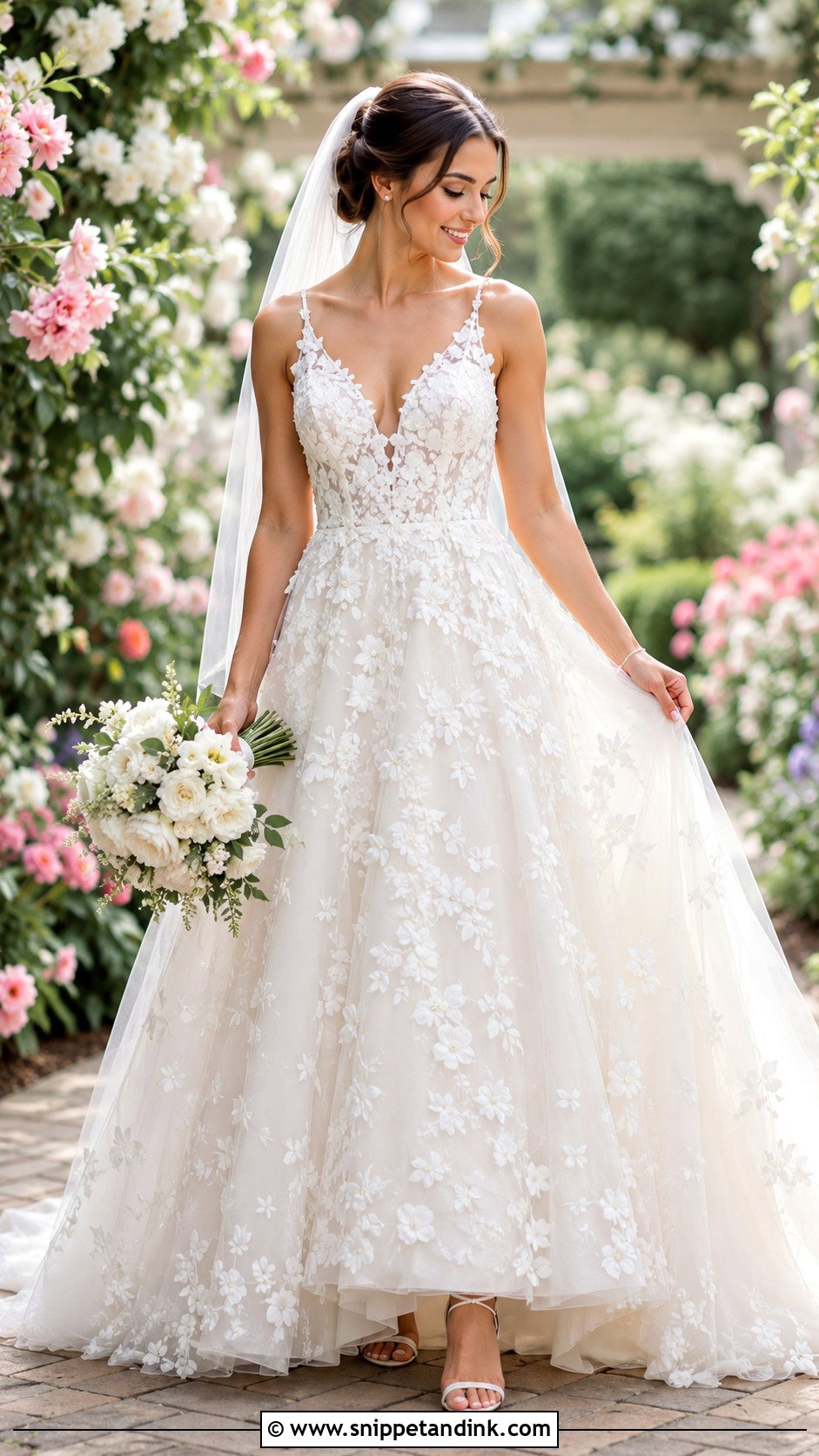 Floral Lace Wedding Dress With 3D Flowers - Snippet and Ink - 25 Floral Lace Wedding Dress Ideas