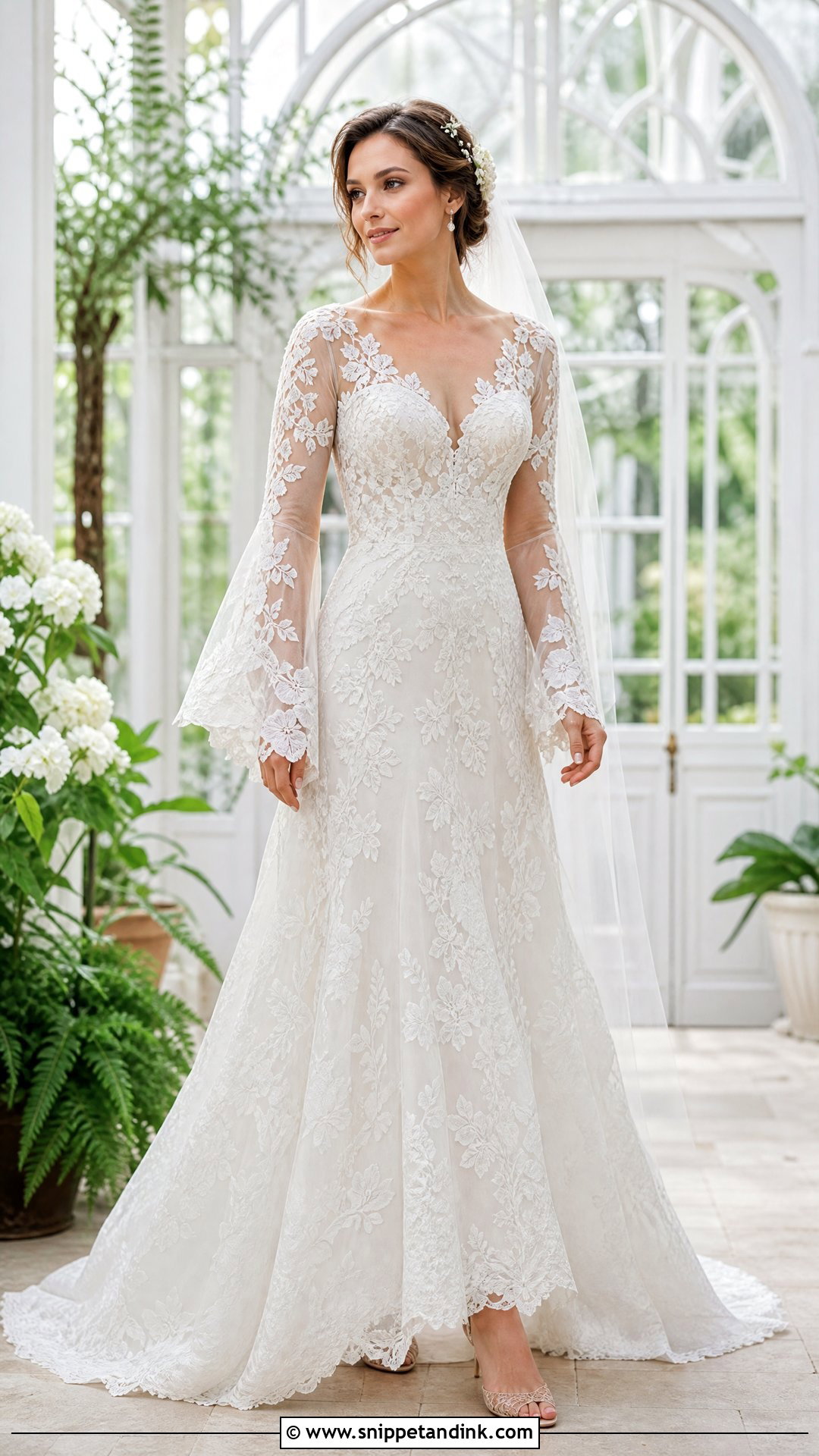 Floral Lace Wedding Dress With Bell Sleeves - Snippet and Ink - 20 Wedding Dress with Bell Sleeves