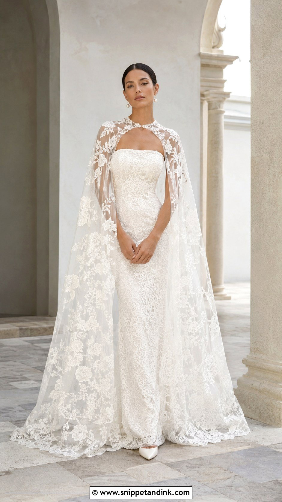 Floral Lace Wedding Dress With Cape - Snippet and Ink - 25 Floral Lace Wedding Dress Ideas