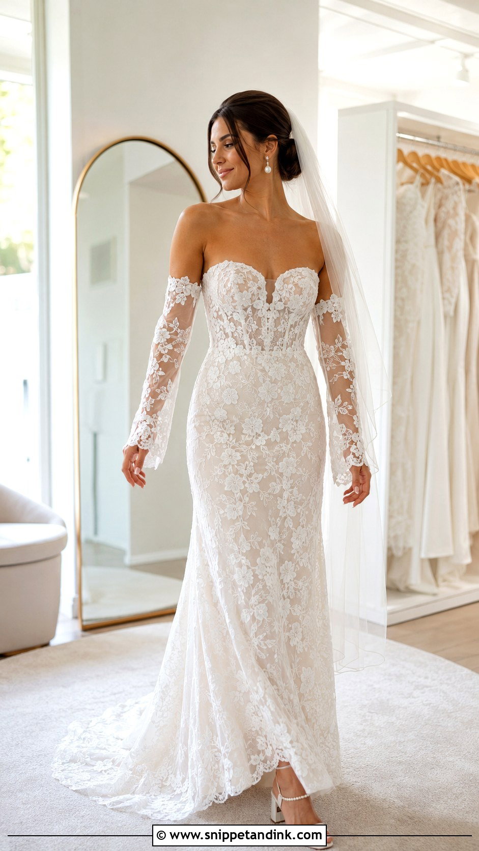 Floral Lace Wedding Dress With Detachable Sleeves - Snippet and Ink - 25 Floral Lace Wedding Dress Ideas