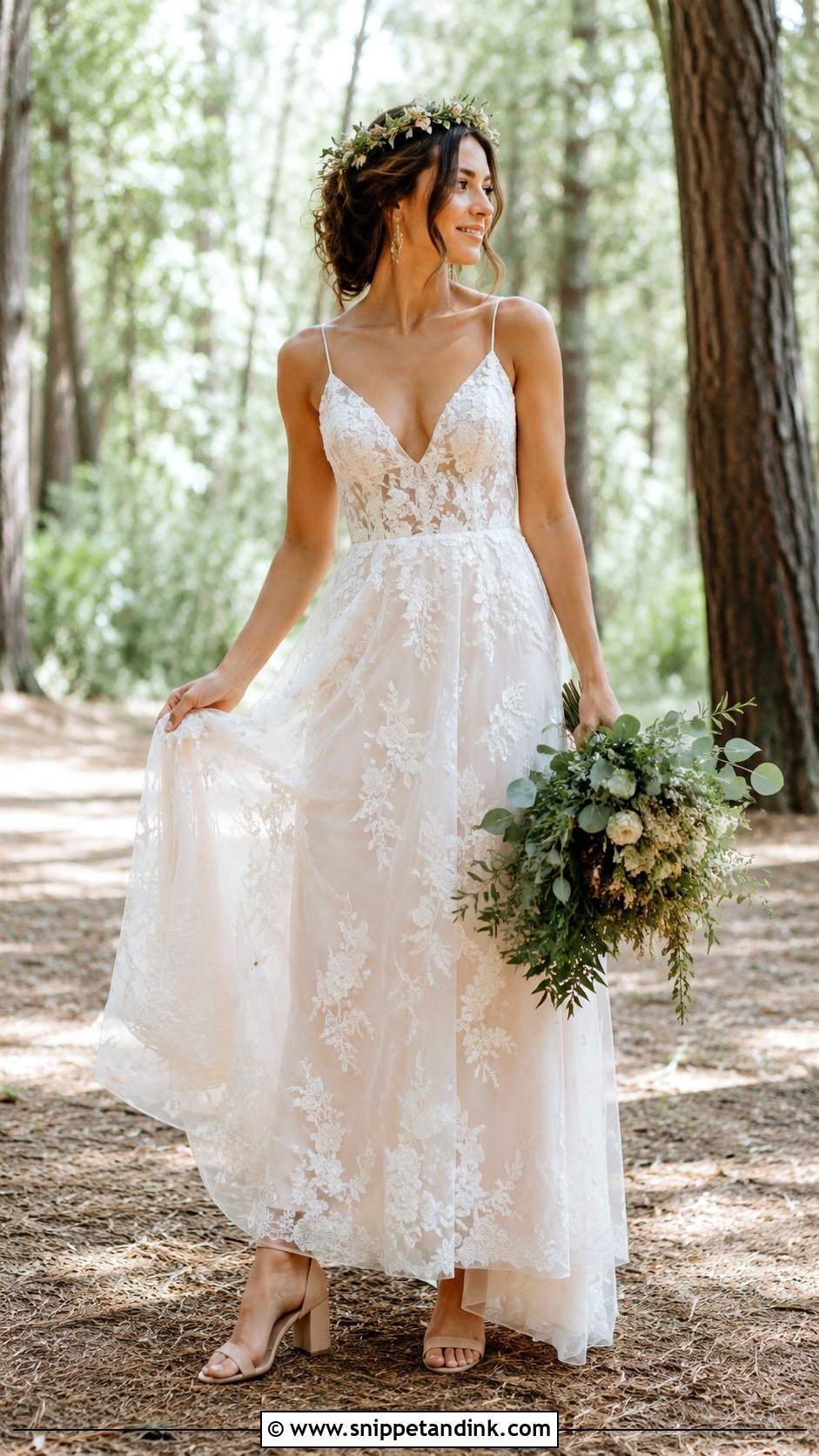 Floral Lace Wedding Dress With Flower Crown - Snippet and Ink - 25 Woodsy Wedding Dress Ideas