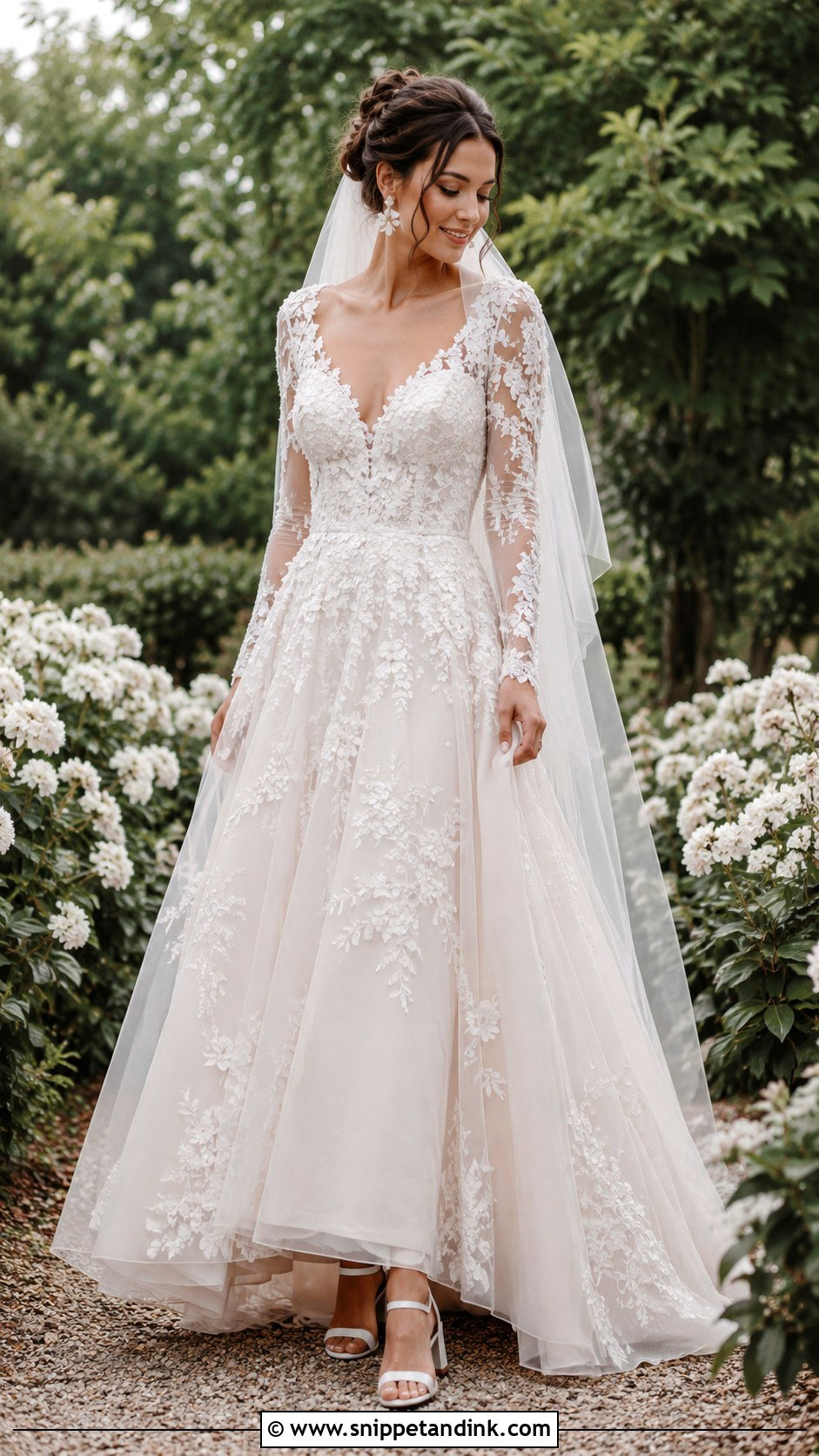 Floral Lace Wedding Dress With Long Sleeves - Snippet and Ink - 20 Lacy Wedding Dresses with Sleeves