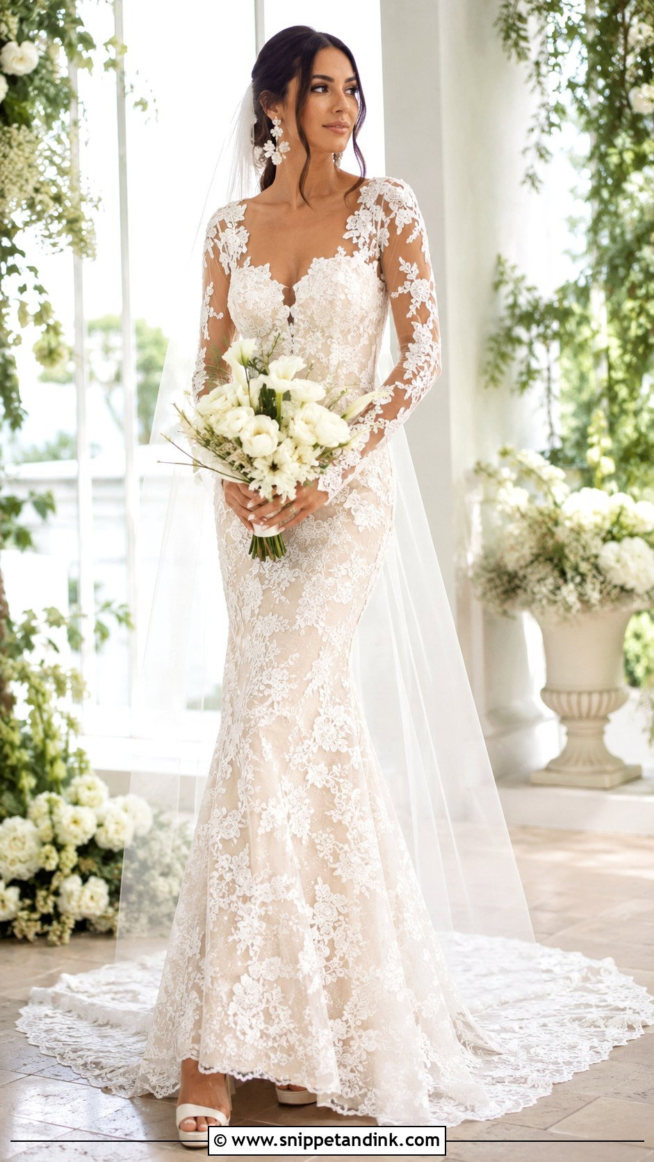 Floral Lace Wedding Dress With Long Sleeves - Snippet and Ink - 20 Form Fitting Wedding Dress with Sleeves