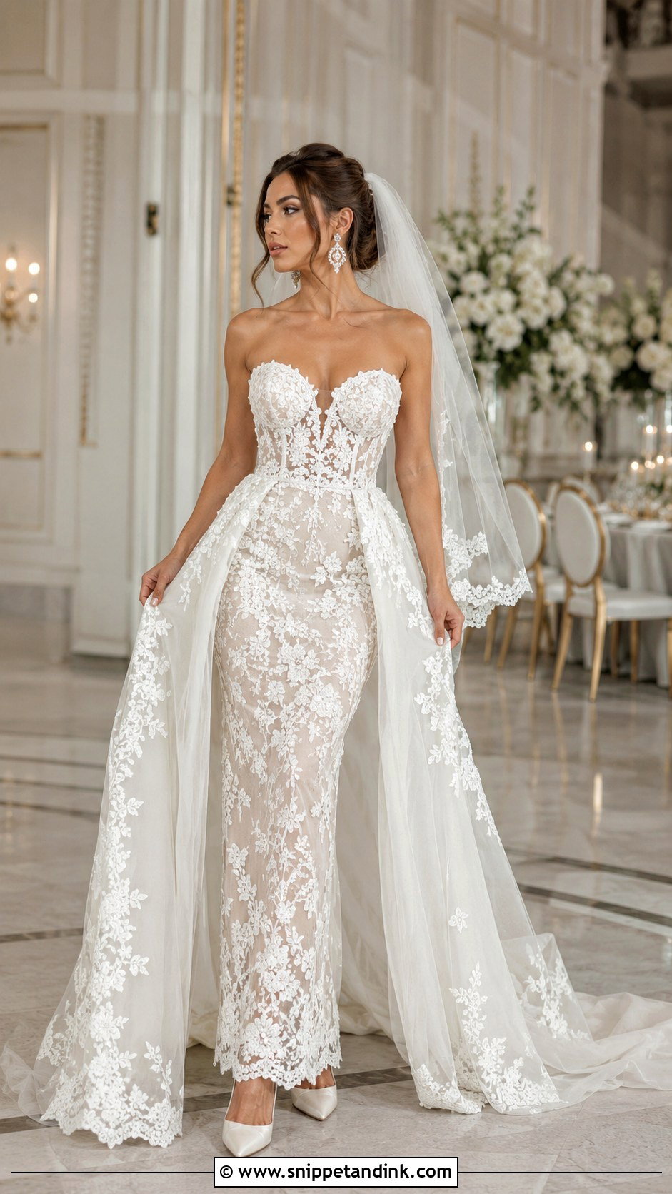 Floral Lace Wedding Dress With Overskirt - Snippet and Ink - 25 Floral Lace Wedding Dress Ideas