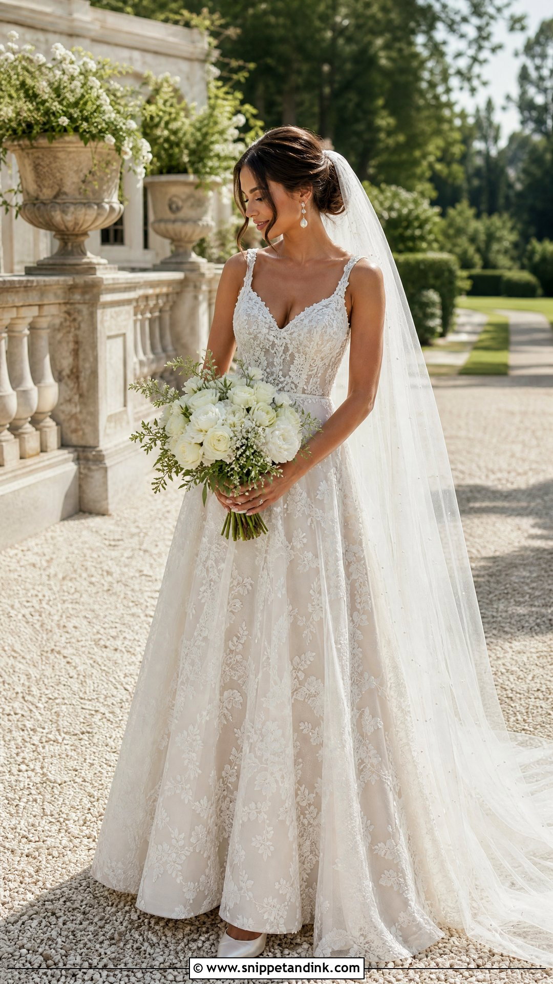 Floral Lace Wedding Dress With Pearl Veil - Snippet and Ink - 25 Floral Wedding Dress Ideas