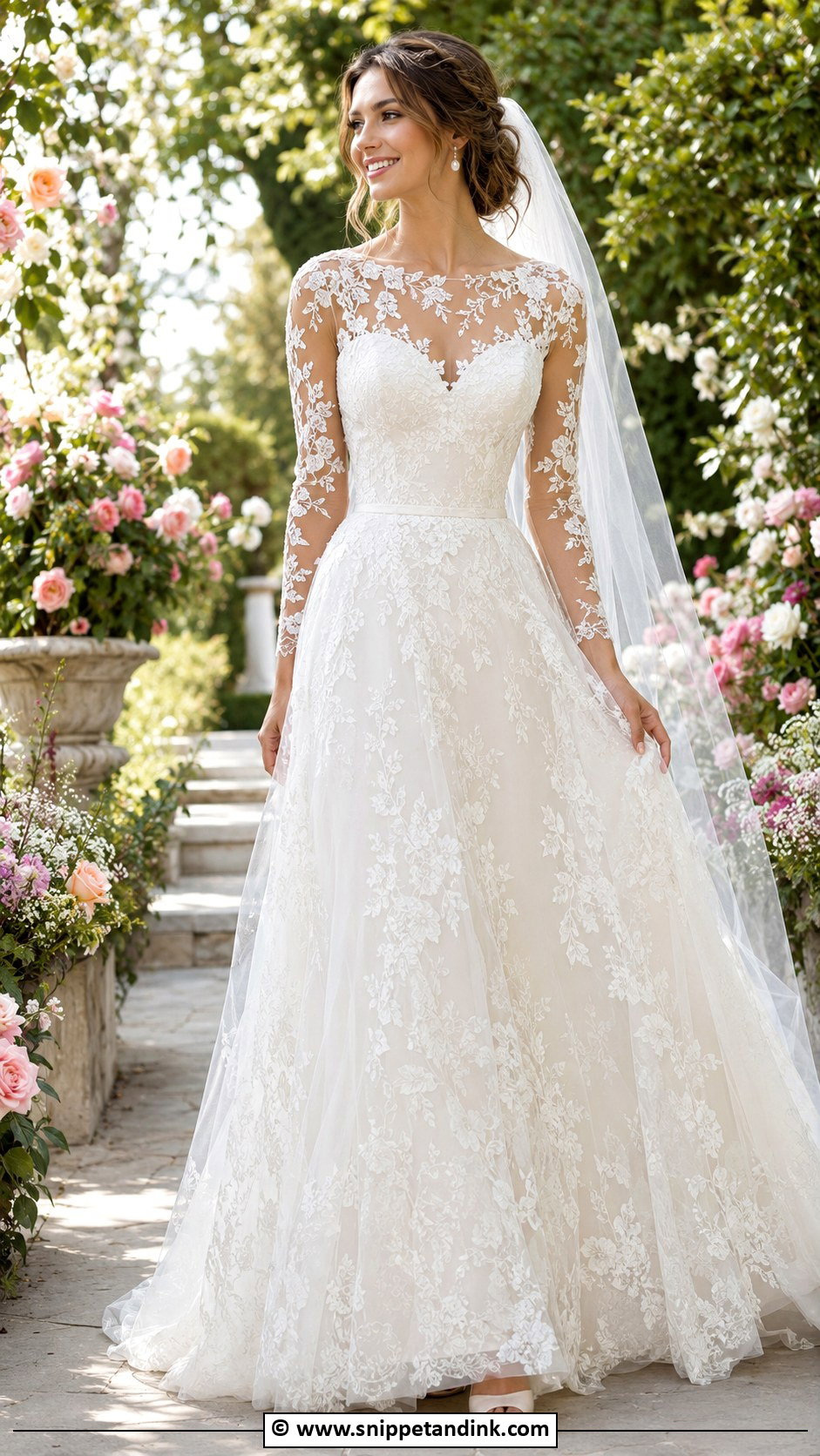 Floral Lace Wedding Dress With Sleeves - Snippet and Ink - 35 Wedding Dresses with Sleeves