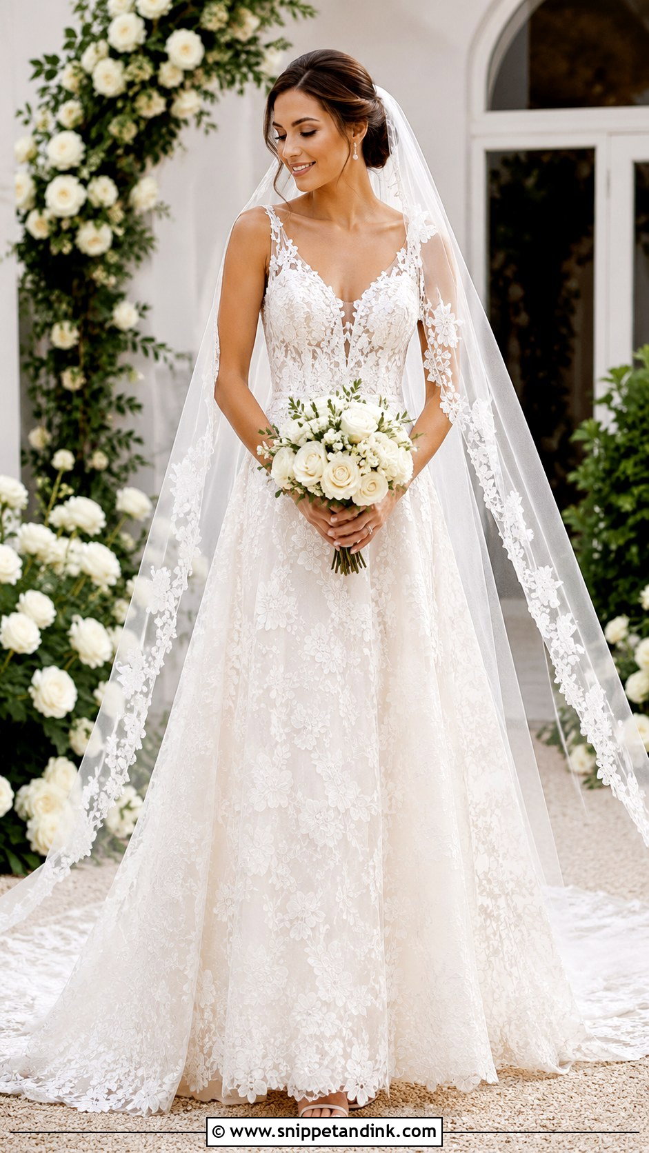 Floral Lace Wedding Dress With Veil - Snippet and Ink - 25 Wedding Dresses with Flowers