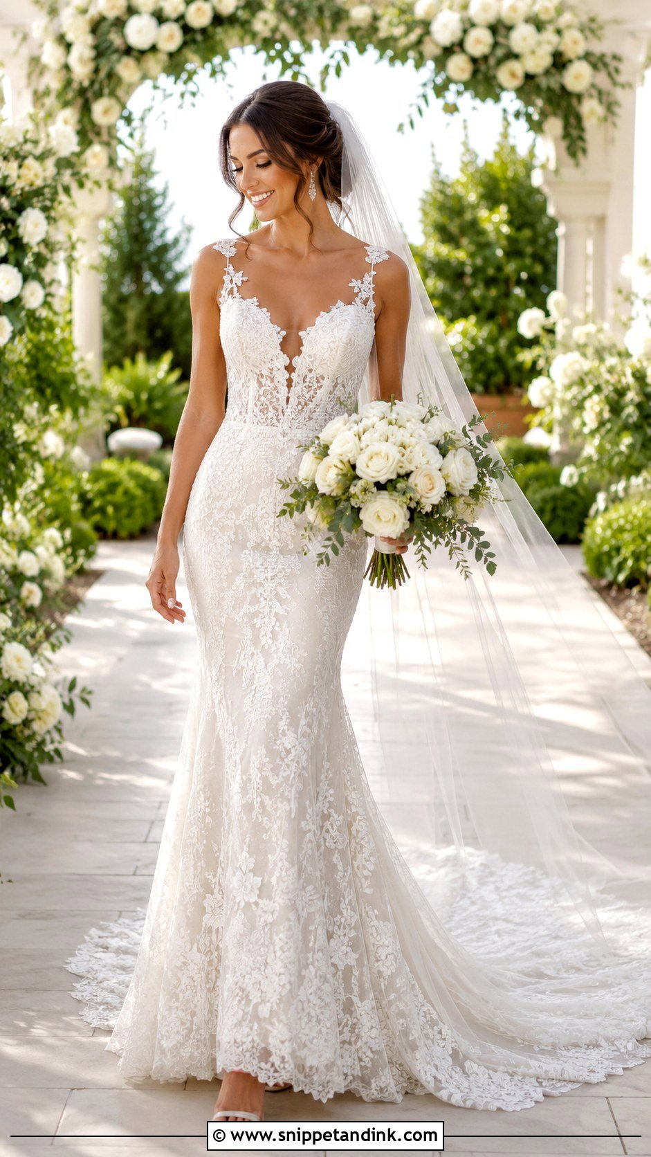 Floral Lace Wedding Gown With Detachable Train - Snippet and Ink - 20 2 Way Wedding Gown Ideas