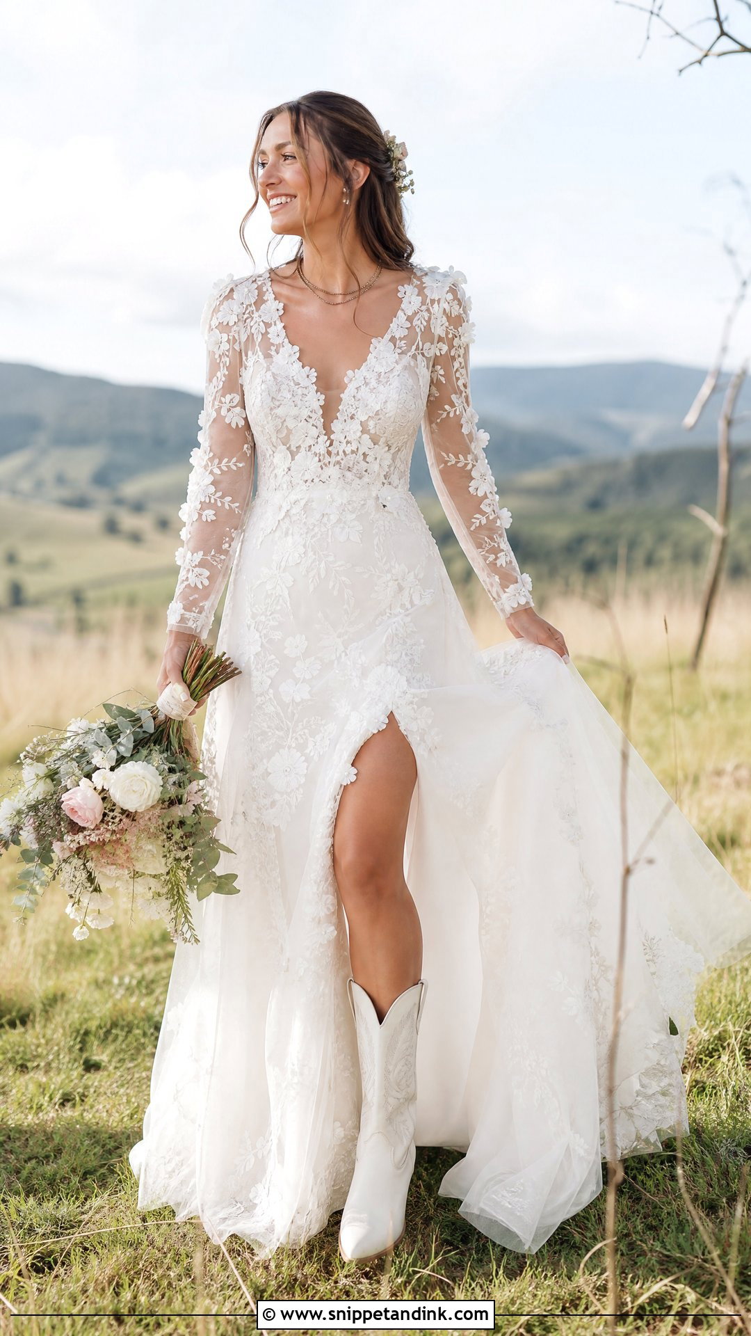 Floral Lace Western Wedding Dress - Snippet and Ink - 20 Western Style Wedding Dresses