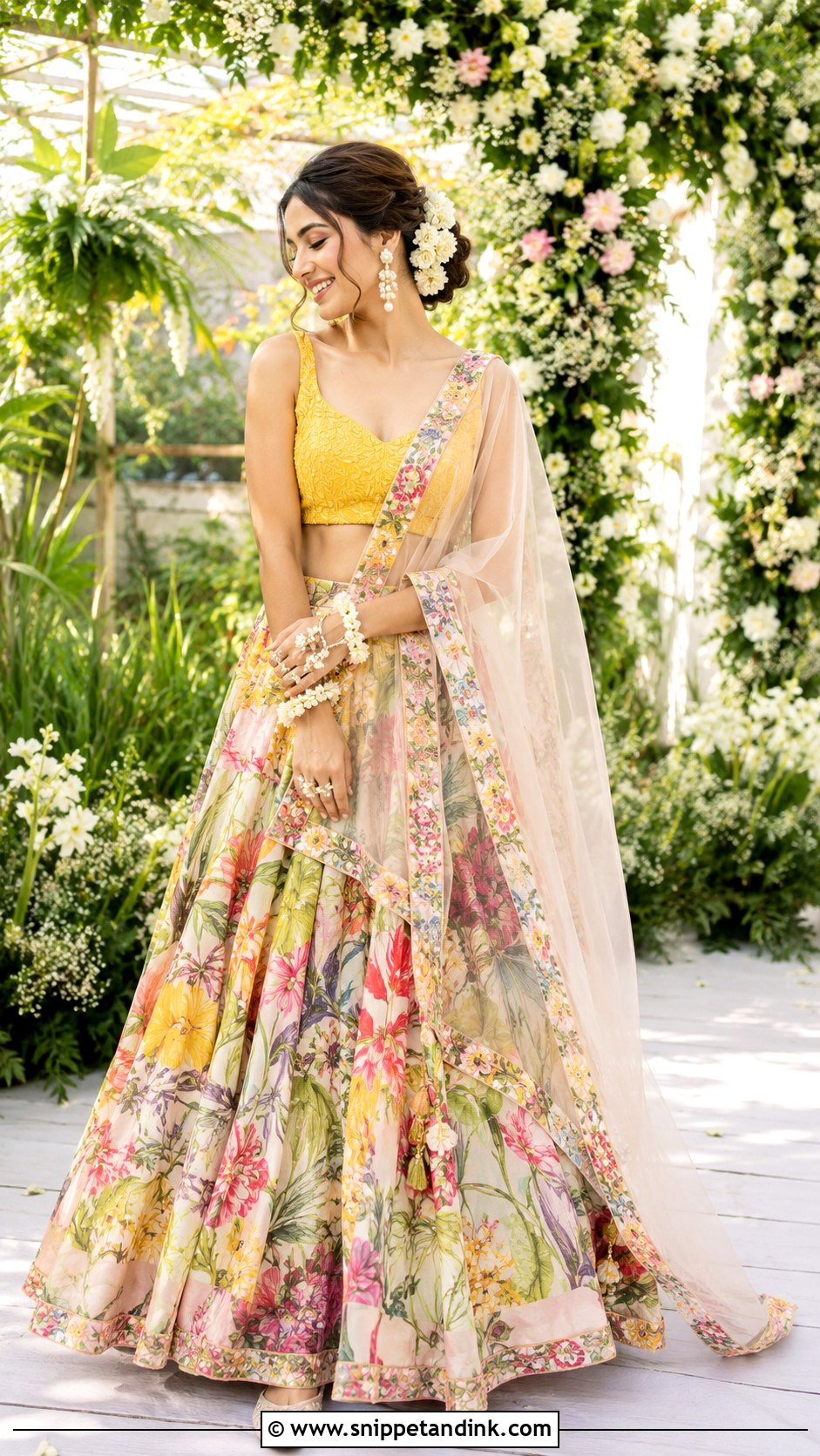 Floral Lehenga Bridal Mayon Dress - Snippet and Ink - 20 Bridal Mayon Dress Ideas