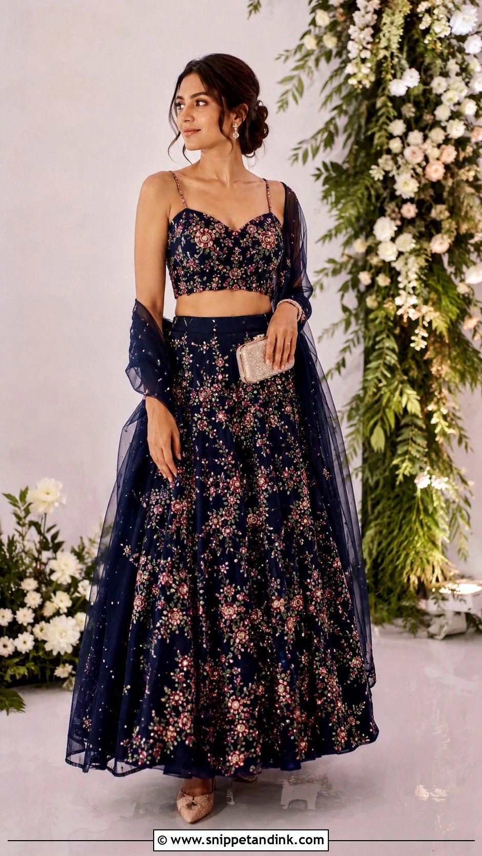 Floral Lehenga Cocktail Night Outfit - Snippet and Ink - 25 Indian Wedding Cocktail Night Outfit Ideas