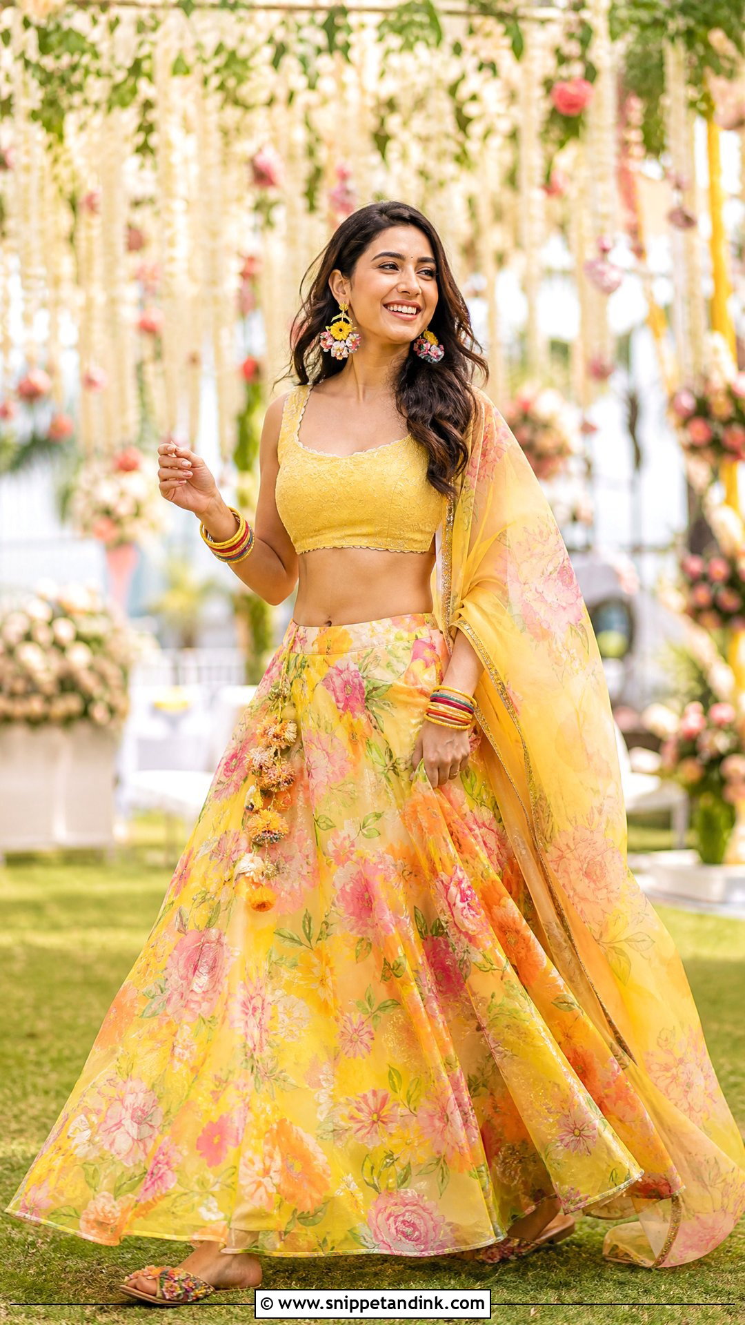 Floral Lehenga Crop Top Haldi Outfit - Snippet and Ink - 20 Simple Haldi Ceremony Outfit for Sister Ideas