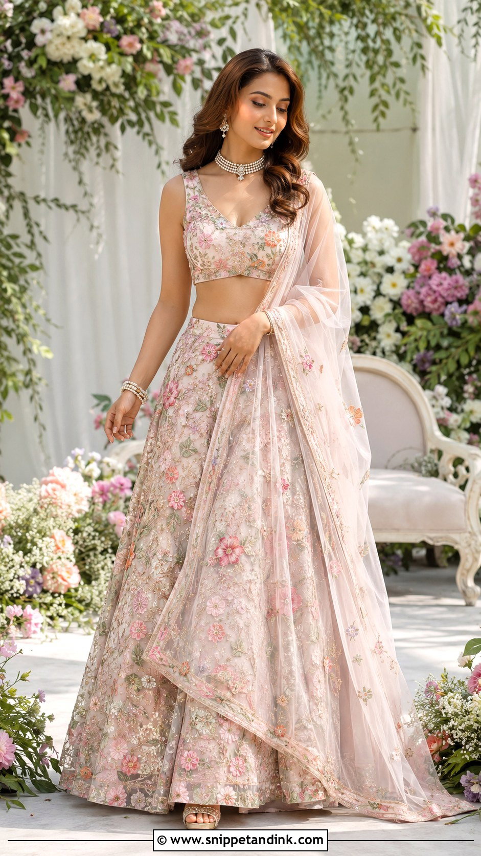 Floral Lehenga For Bride - Snippet and Ink - 25 Sangeet Outfit for Bride Ideas