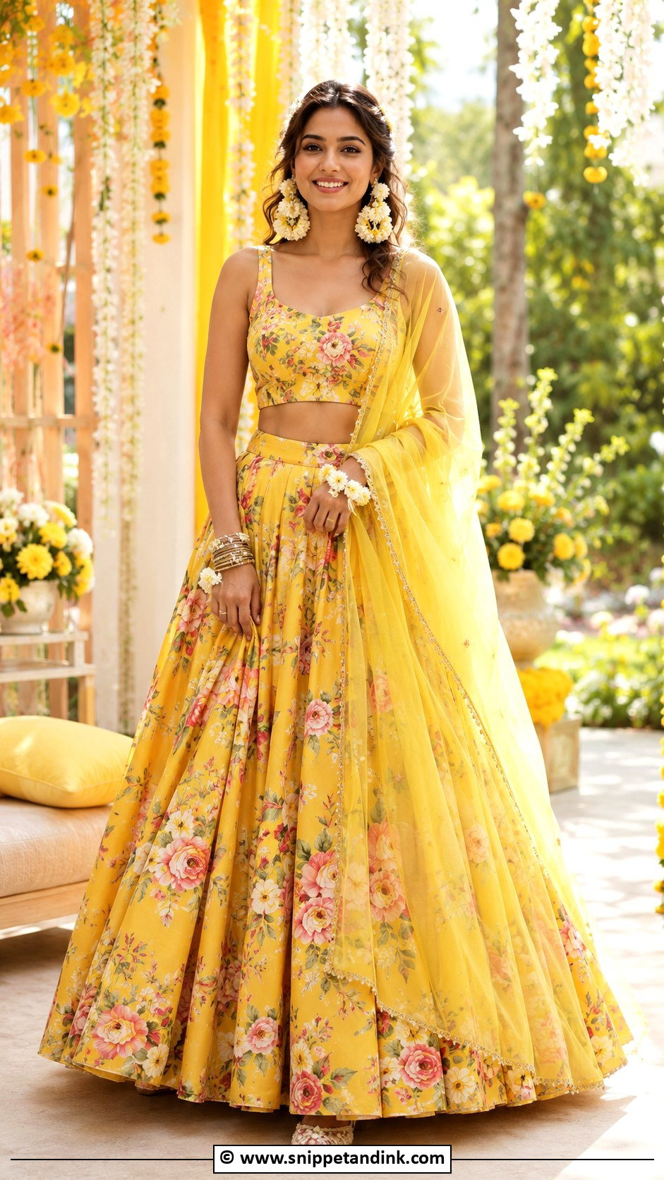 Floral Lehenga For Haldi - Snippet and Ink - 30 Indian Haldi Ceremony Outfit for Sister Ideas