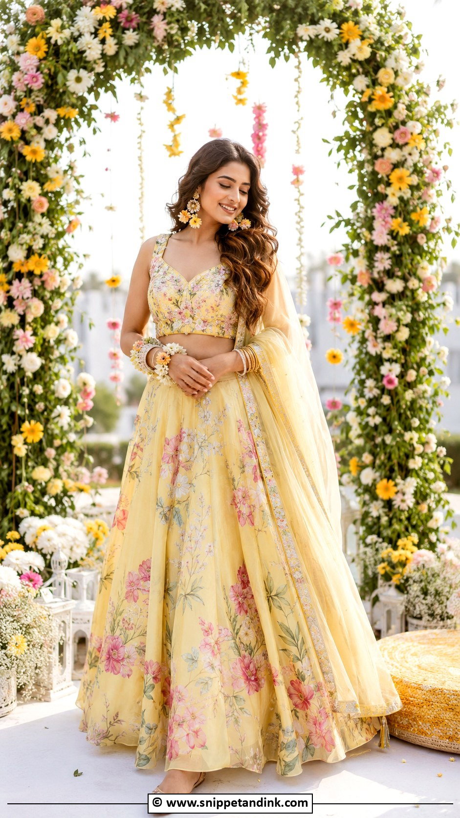 Floral Lehenga For Haldi Bride - Snippet and Ink - 30 Haldi Bridal Outfit Ideas