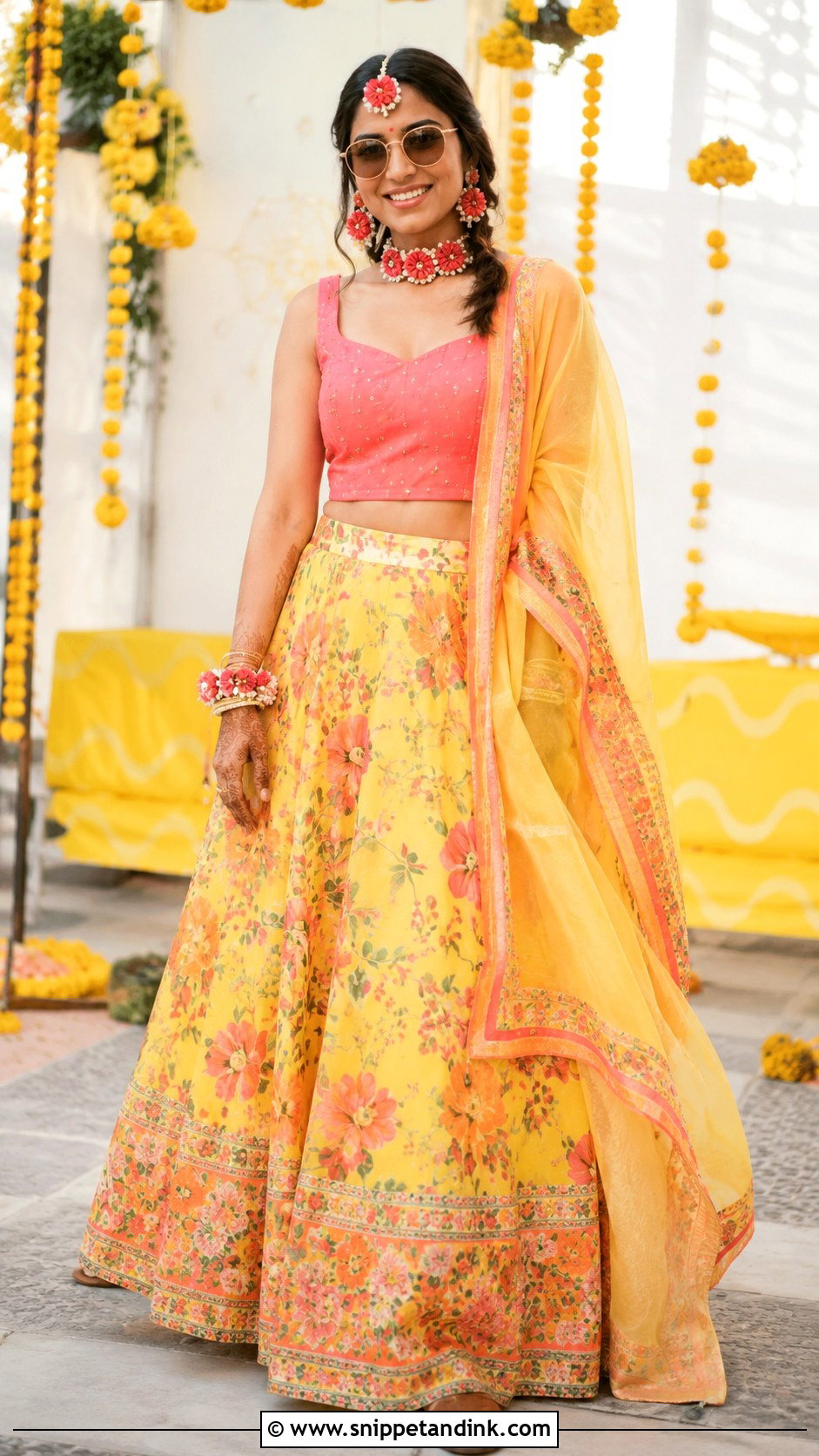 Floral Lehenga For Haldi Function - Snippet and Ink - 20 Marrige Function Outfit Ideas