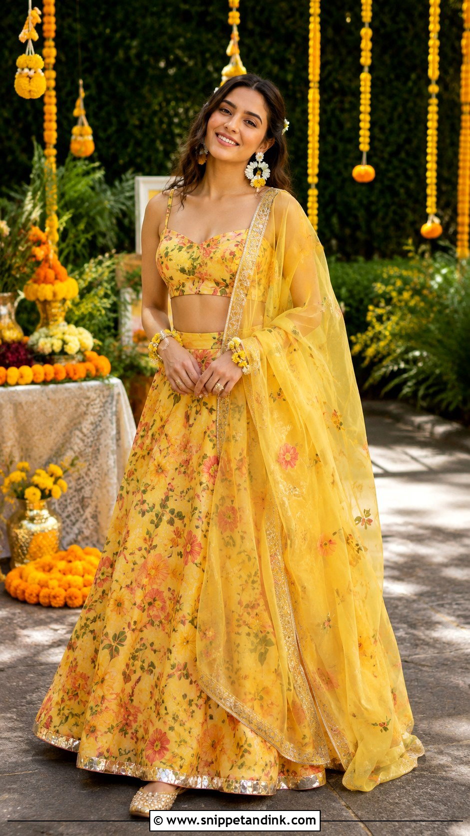 Floral Lehenga For Haldi Function - Snippet and Ink - 30 Haldi Function Outfit Ideas