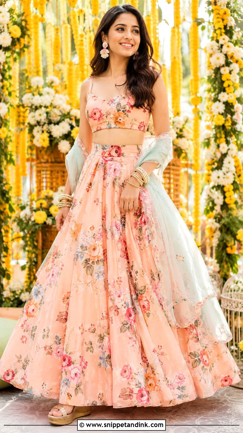 Floral Lehenga For Mehendi - Snippet and Ink - 25 Indian Wedding Outfits for Brides Sister