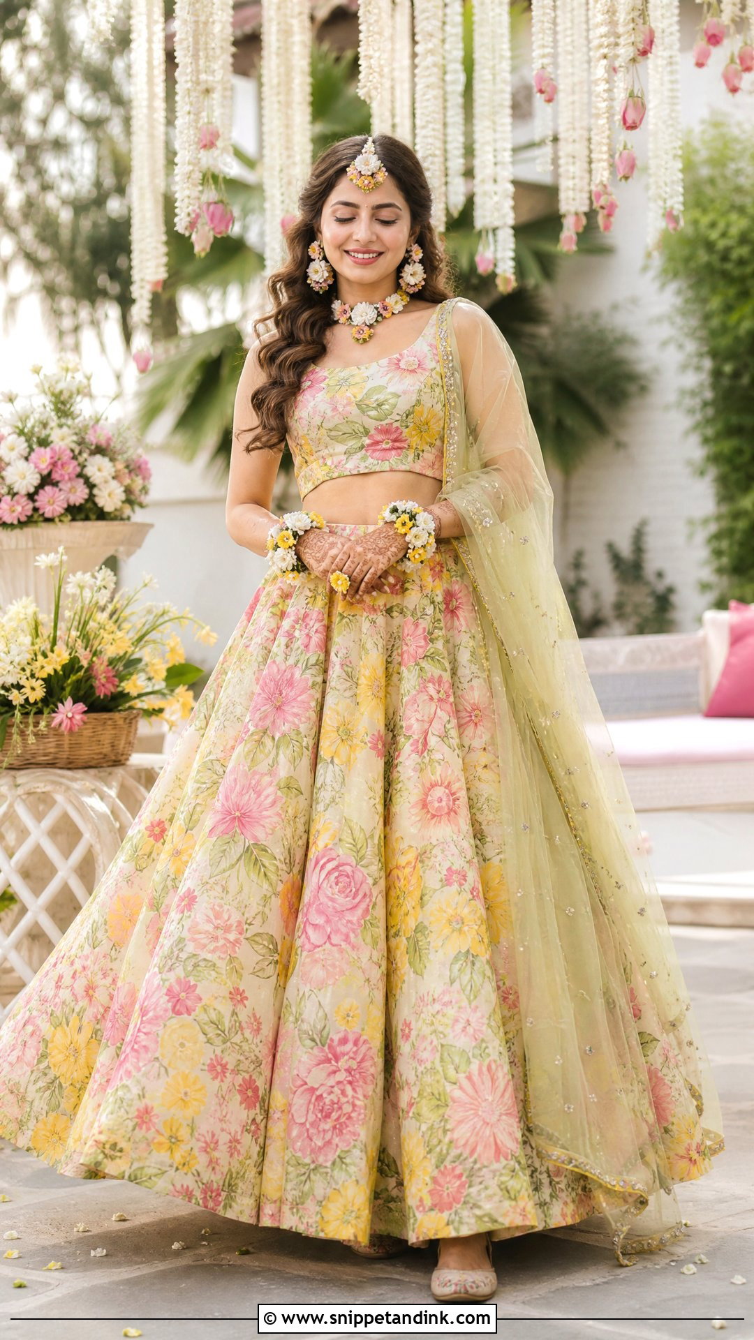Floral Lehenga For Mehendi Bride - Snippet and Ink - 25 Simple Mehendi Outfits for Bride