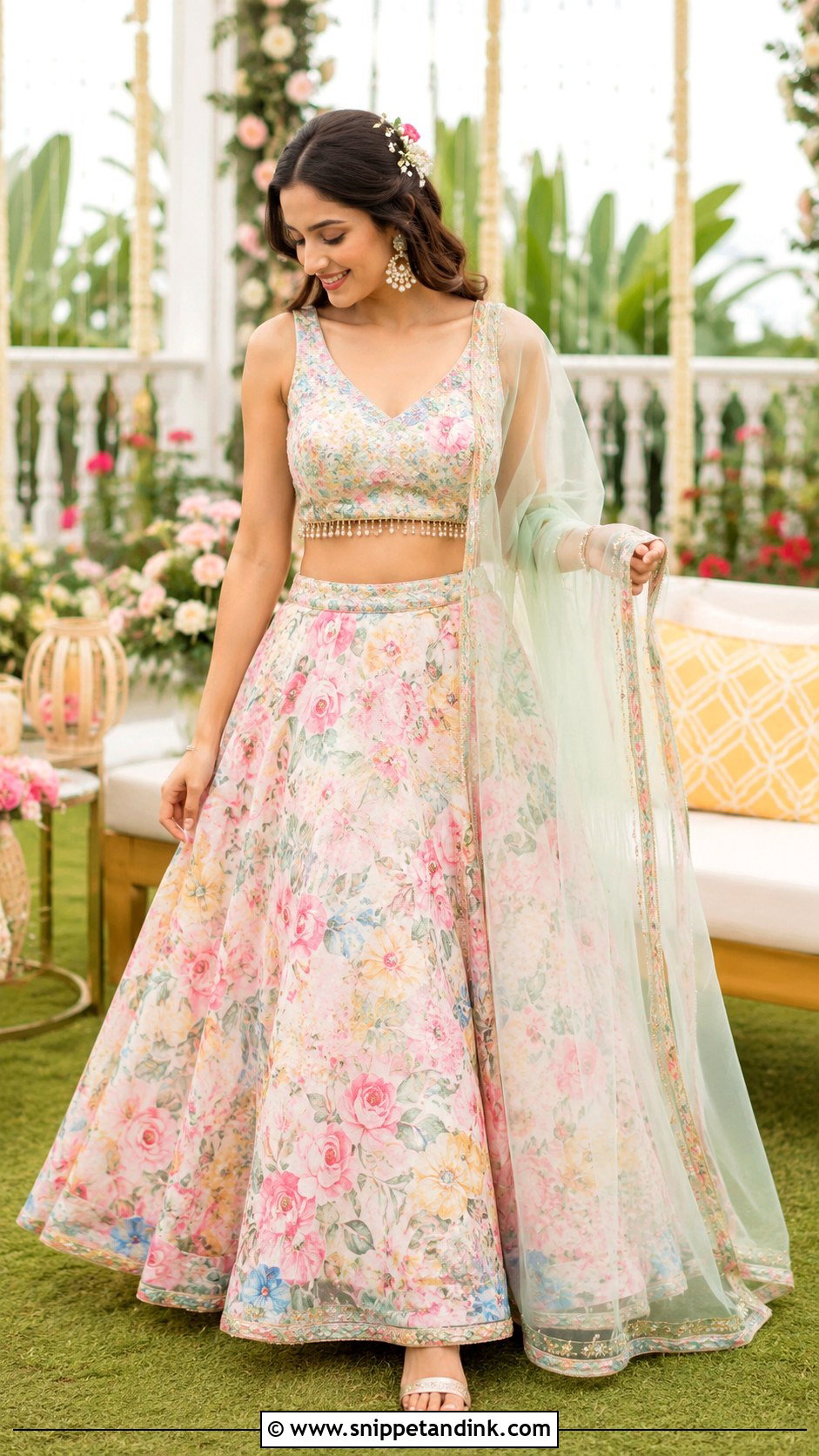 Floral Lehenga For Mehndi Function - Snippet and Ink - 25 Mehndi Function Dress Ideas
