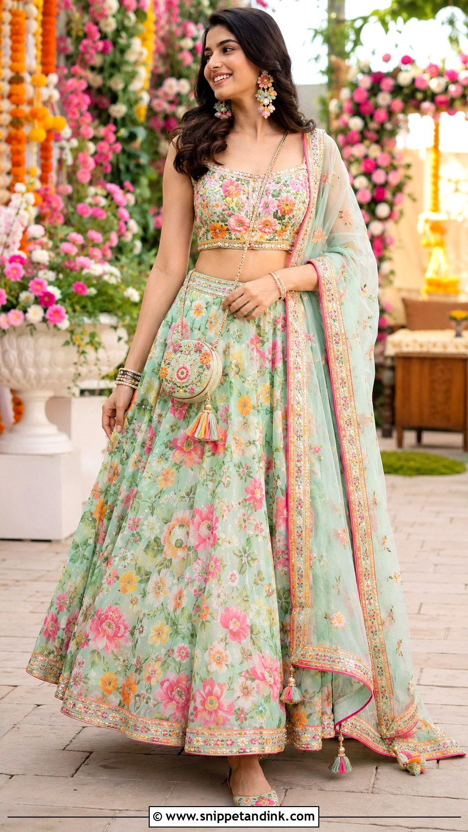 Floral Lehenga For Mehndi - Snippet and Ink - 20 Indian Wedding Dress Styles