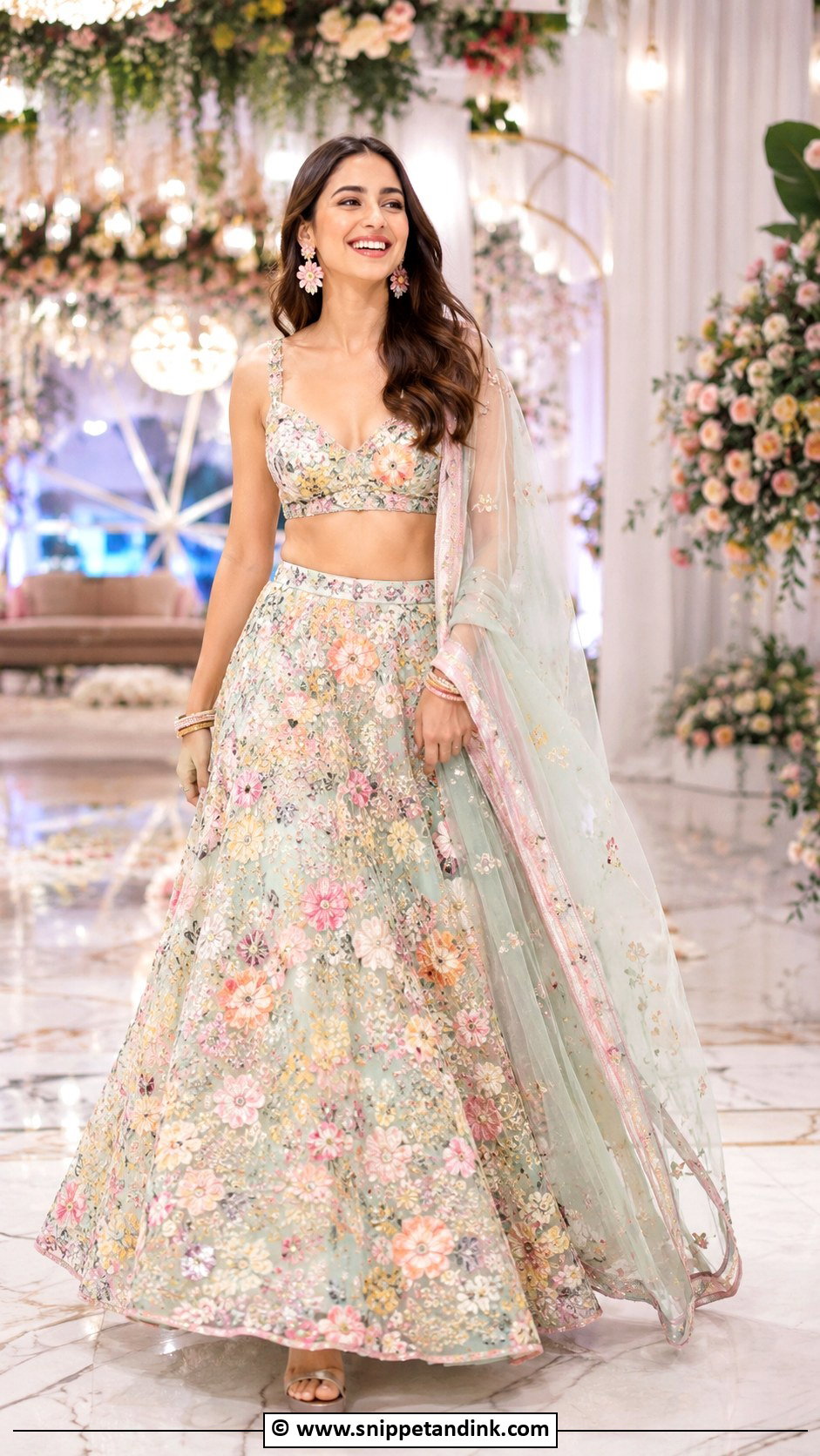 Floral Lehenga For Sangeet Night - Snippet and Ink - 35 Sangeet Night Outfit Ideas