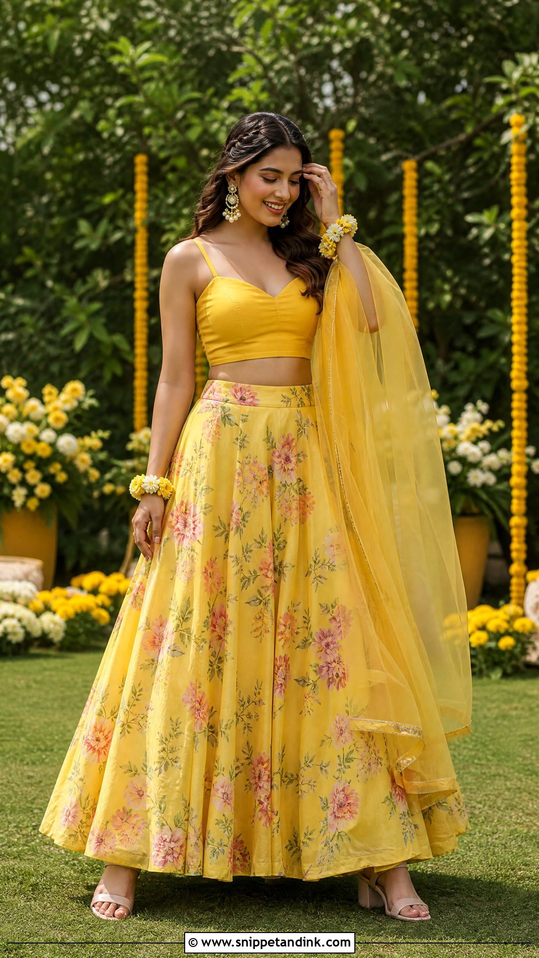 Floral Lehenga Haldi Dress - Snippet and Ink - 20 Simple Haldi Dress Ideas for Sisters