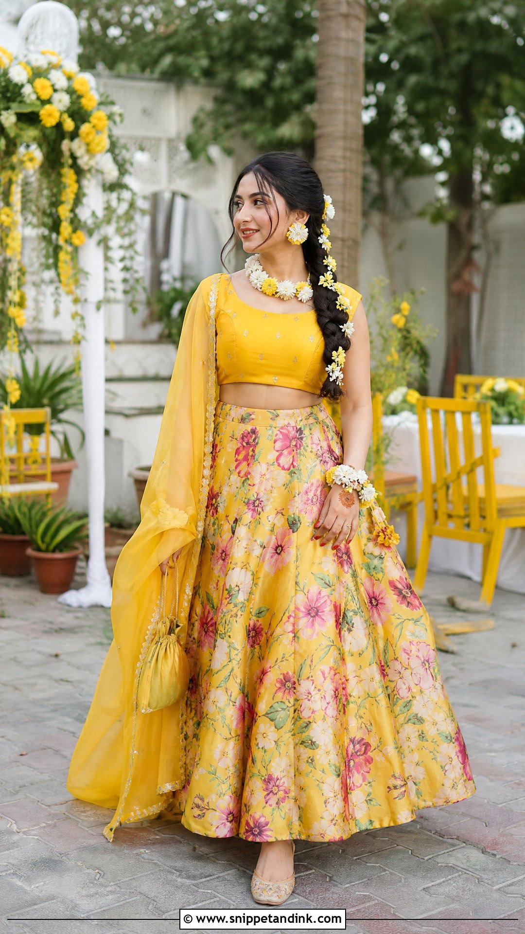 Floral Lehenga Haldi Dress - Snippet and Ink - 20 Pakistani Haldi Dress Ideas