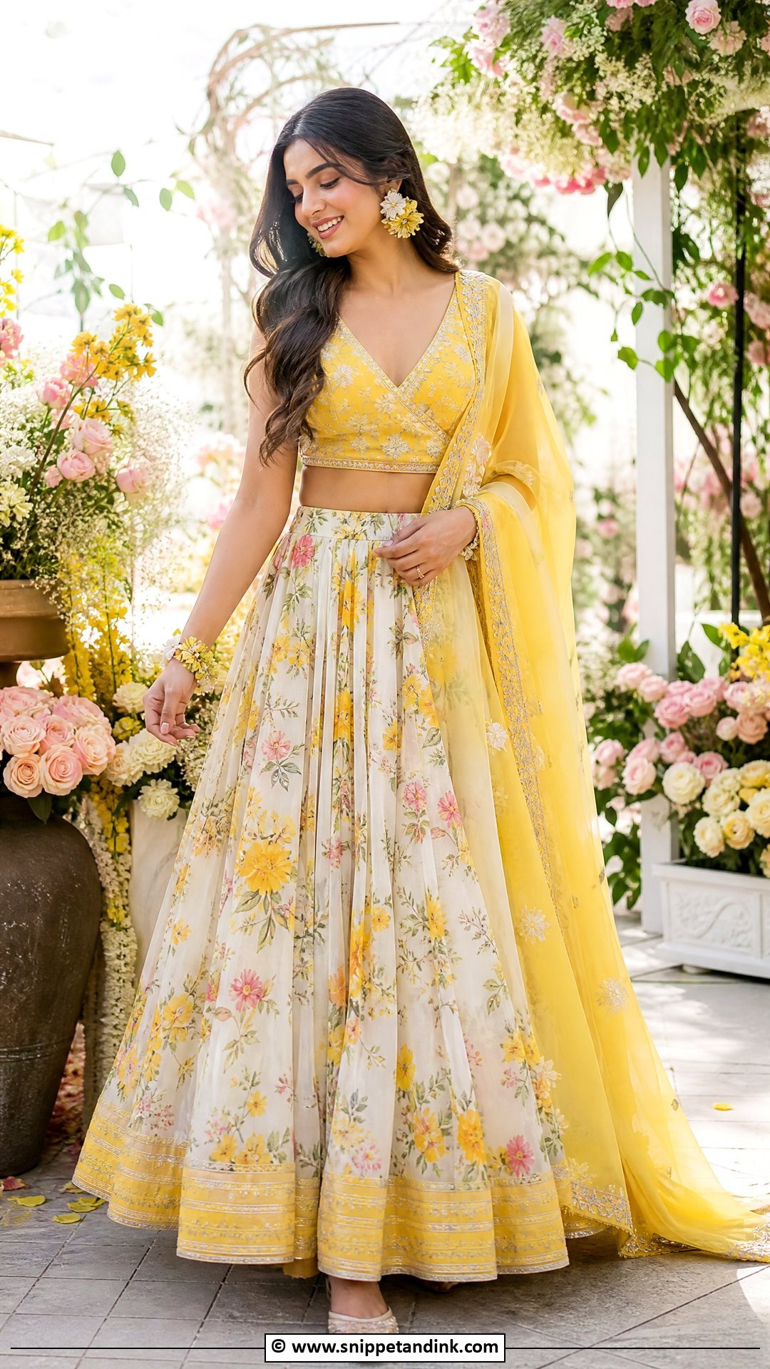 Floral Lehenga Haldi Outfit - Snippet and Ink - 35 Haldi Outfits for Sister