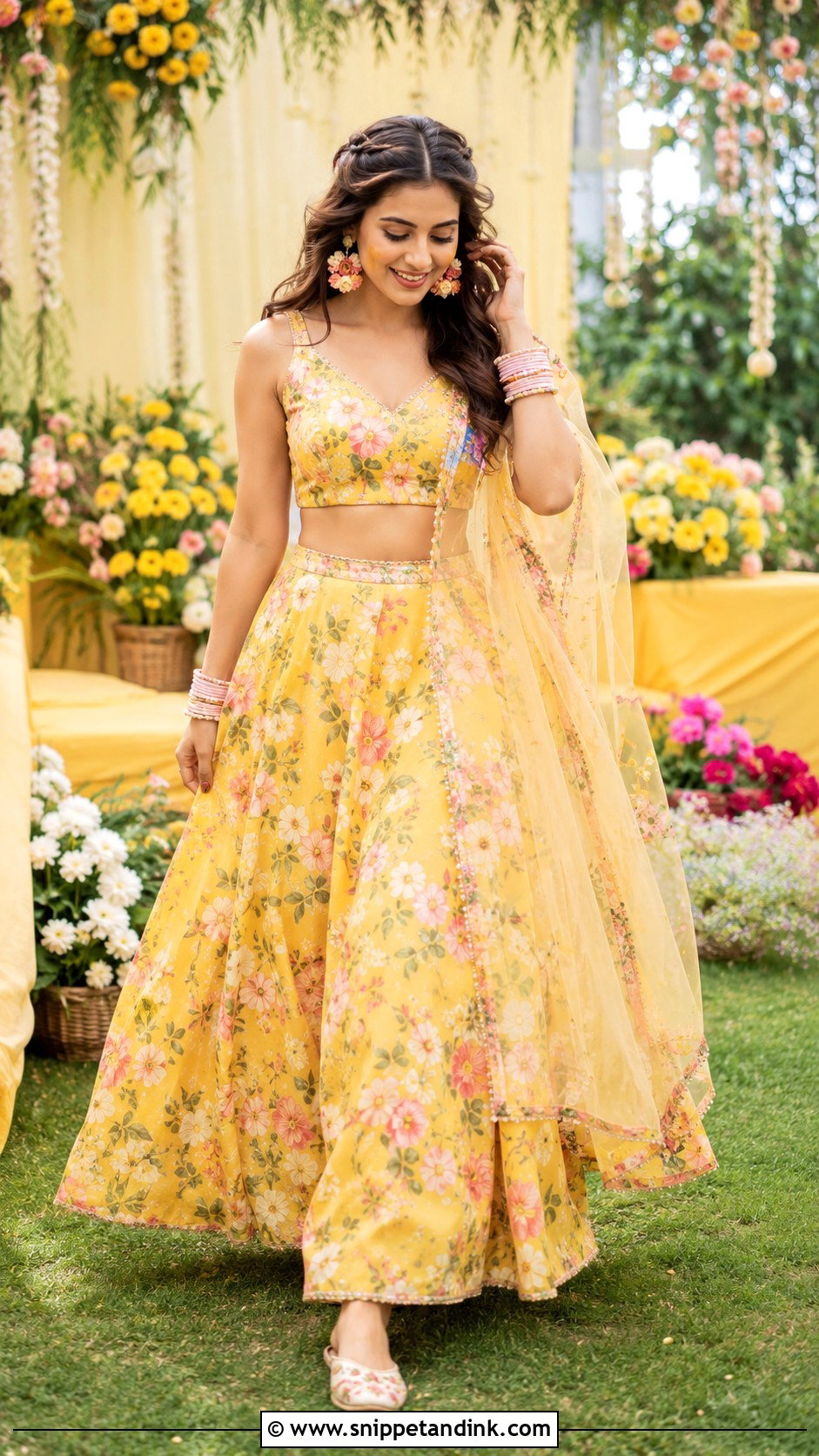 Floral Lehenga Haldi Outfit - Snippet and Ink - 25 Trending Haldi Outfits for Bride