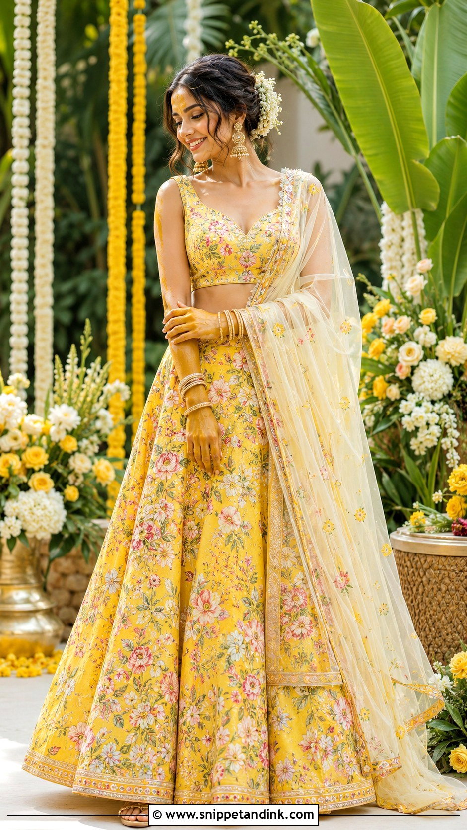 Floral Lehenga Haldi Outfit - Snippet and Ink - 25 South Indian Haldi Outfit Ideas