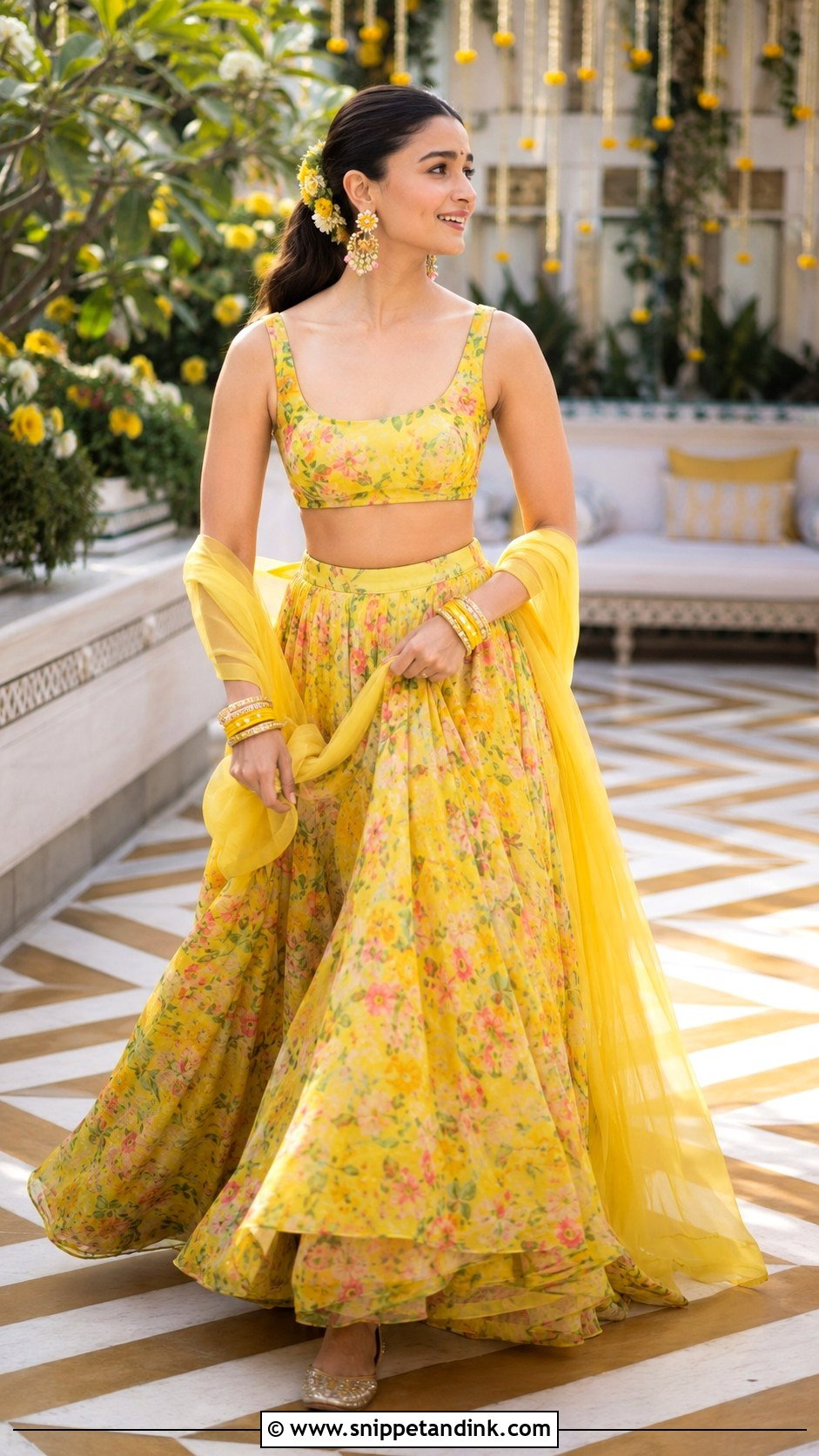 Floral Lehenga Haldi Outfit - Snippet and Ink - 20 Alia Bhatt Haldi Outfit Ideas