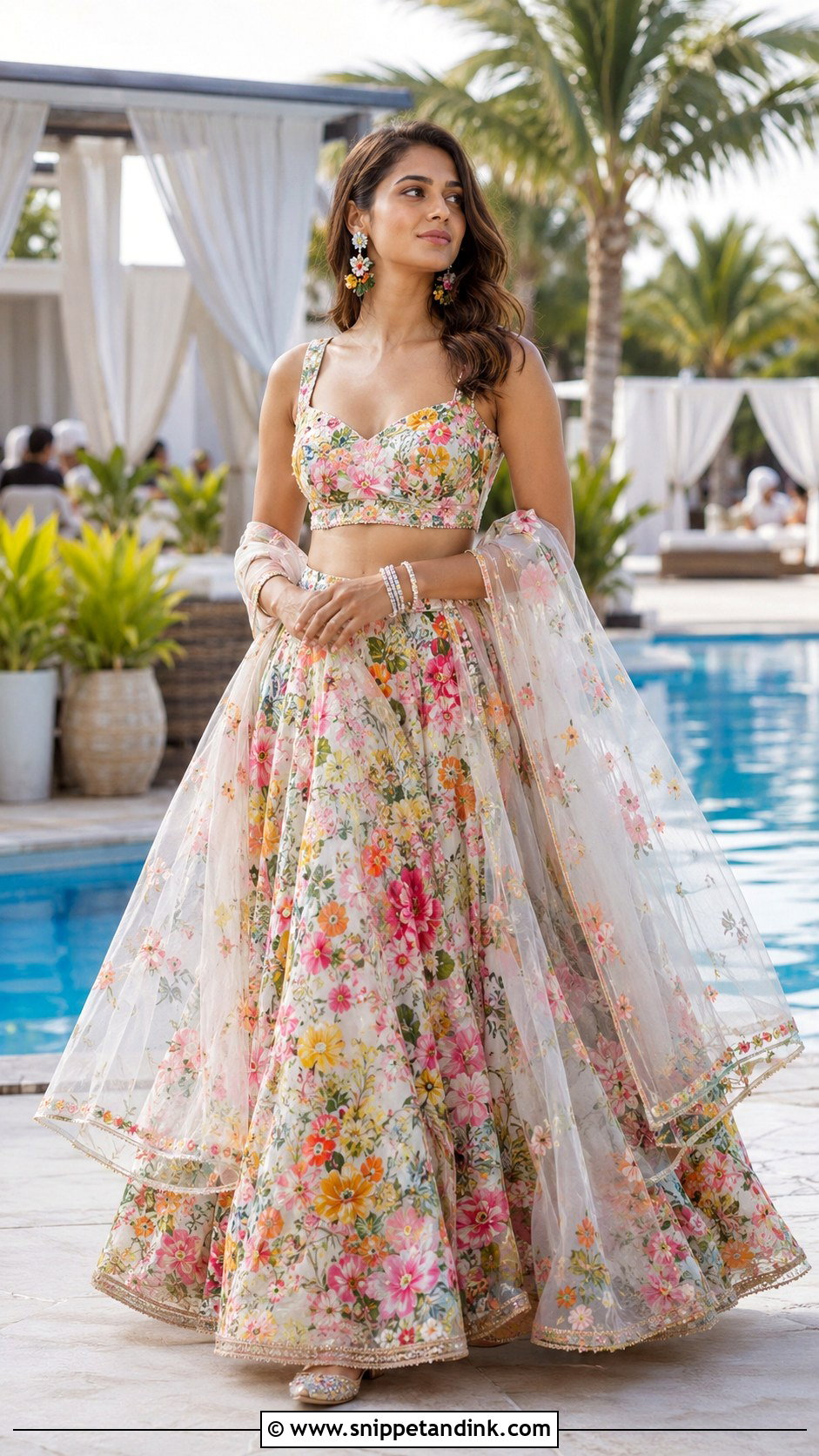Floral Lehenga Indian Wedding Pool Party Outfit - Snippet and Ink - 20 Indian Wedding Pool Party Outfits