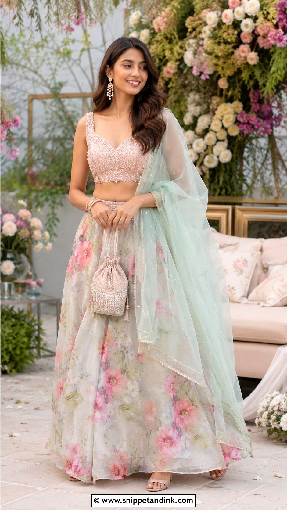 Floral Lehenga Jal Ceremony Outfit - Snippet and Ink - 20 Jal Ceremony Outfit Ideas