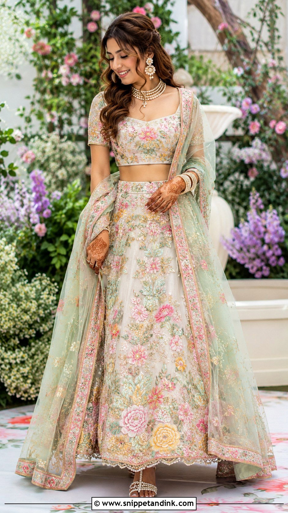 Floral Lehenga Mehandi Dress for Bride - Snippet and Ink - 25 Mehandi Dress for Bride Ideas