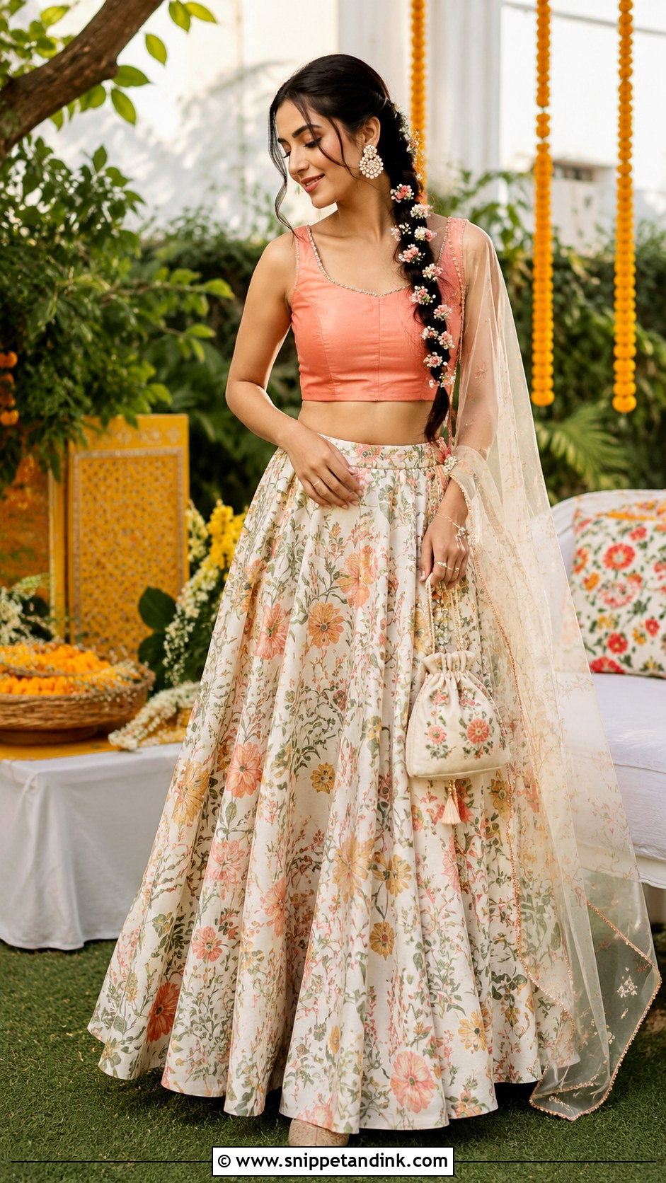 Floral Lehenga Mehendi Dress - Snippet and Ink - 20 Dress for Mehendi Ideas