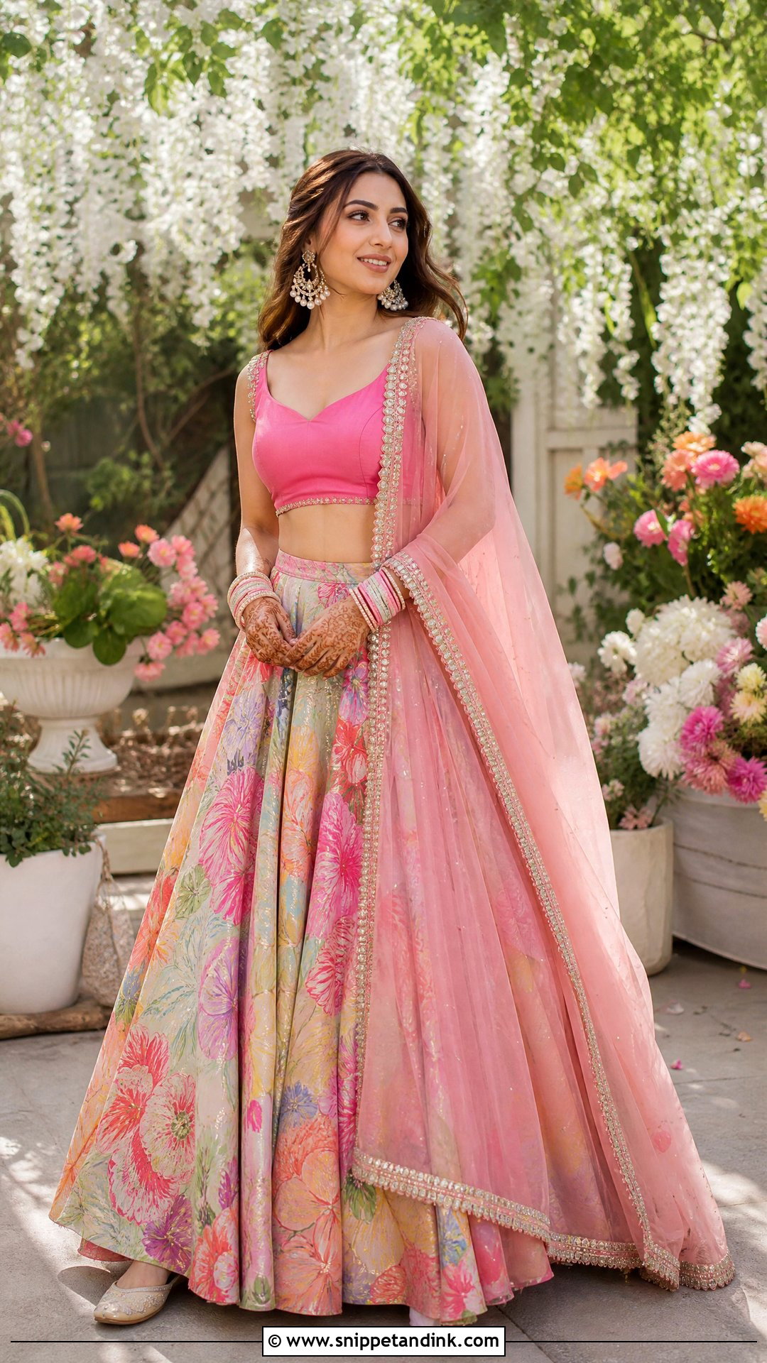 Floral Lehenga Mehendi Outfit - Snippet and Ink - 25 Haldi Mehendi Outfit Ideas